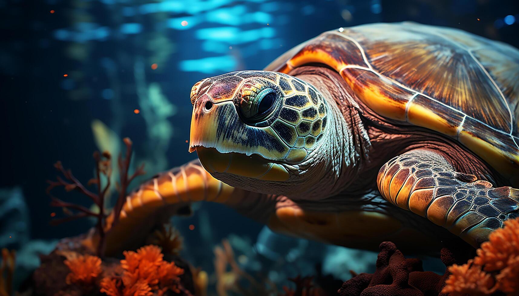 ai gegenereerd een schattig schildpad zwemmen in de blauw onderwater- gegenereerd door ai foto