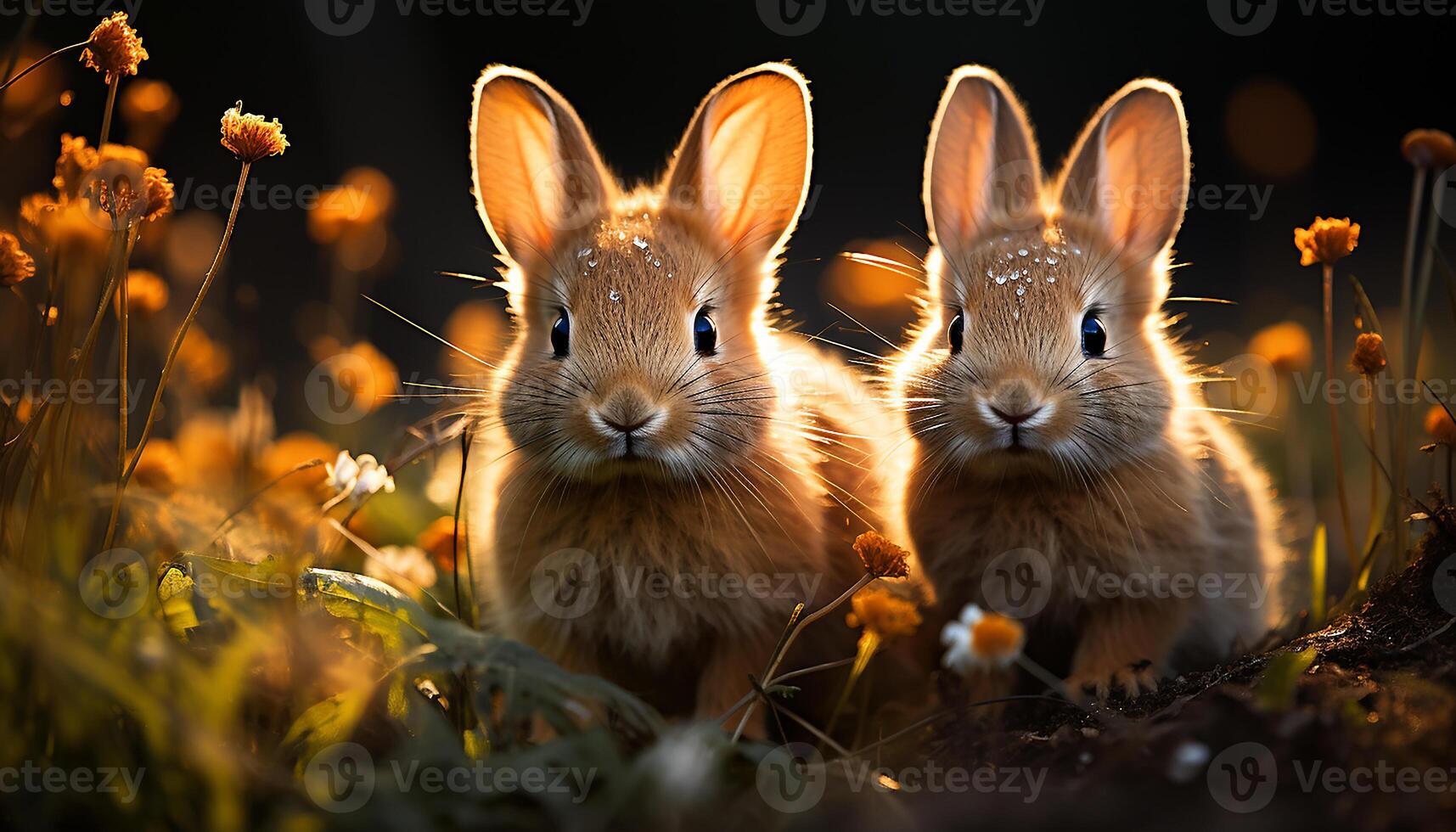 ai gegenereerd schattig konijn zittend in gras, genieten van natuur schoonheid gegenereerd door ai foto