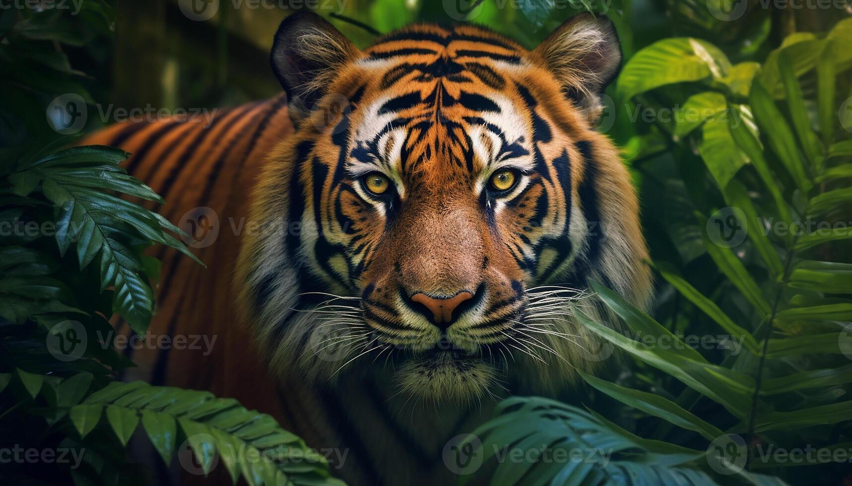 ai gegenereerd majestueus Bengalen tijger staren, schoonheid in natuur, wilde kat in Woud gegenereerd door ai foto