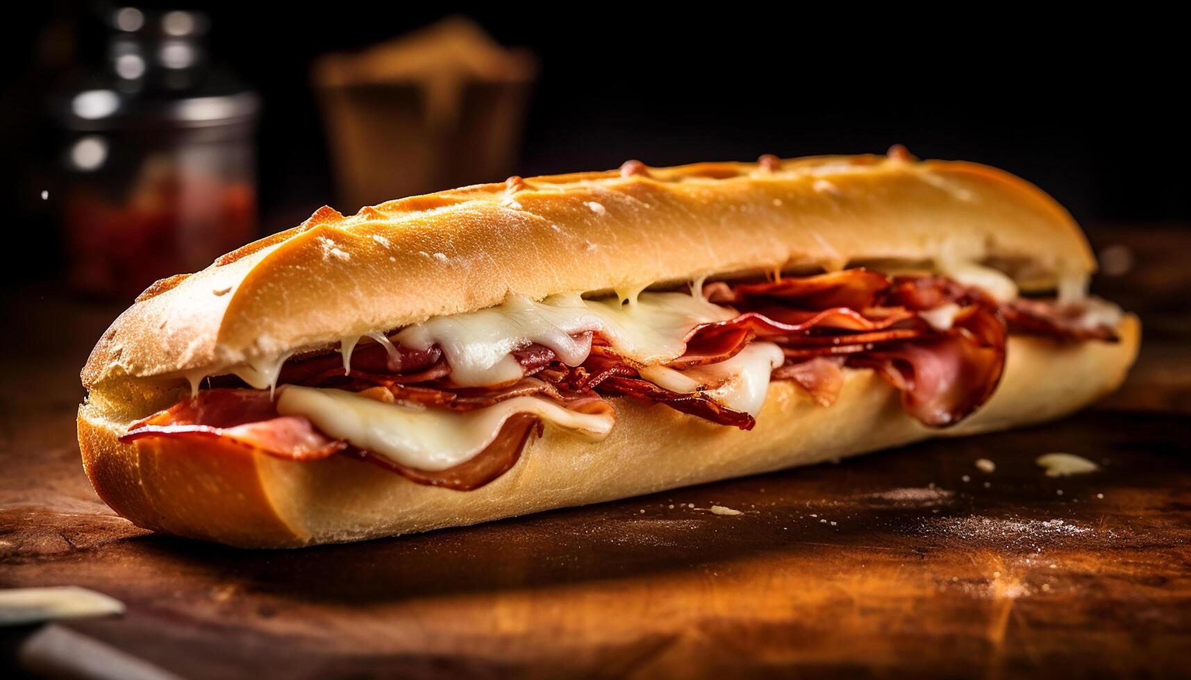 ai gegenereerd gegrild rundvlees broodje, vers vlees Aan rustiek brood met ketchup gegenereerd door ai foto