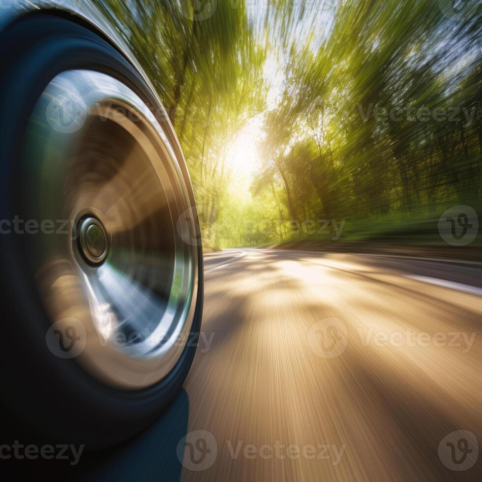 ai gegenereerd auto Aan de weg met beweging vervagen achtergrond. foto