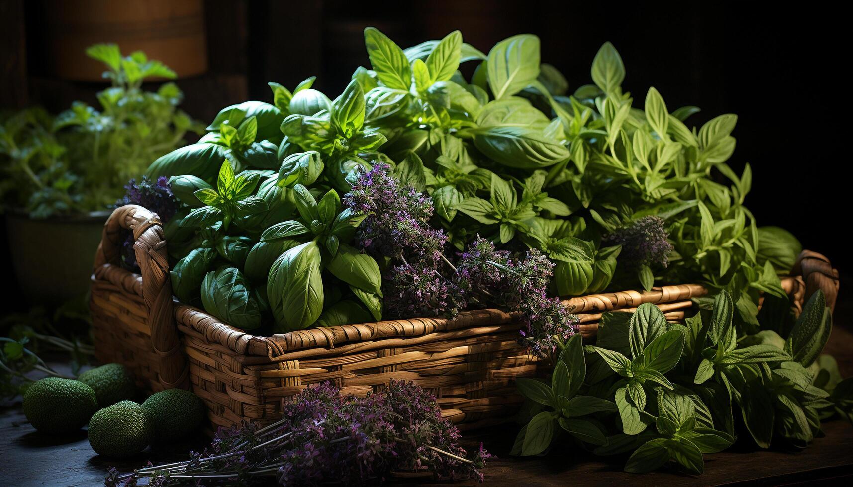 ai gegenereerd versheid van natuur in een dichtbij omhoog van Purper bloem boeket gegenereerd door ai foto