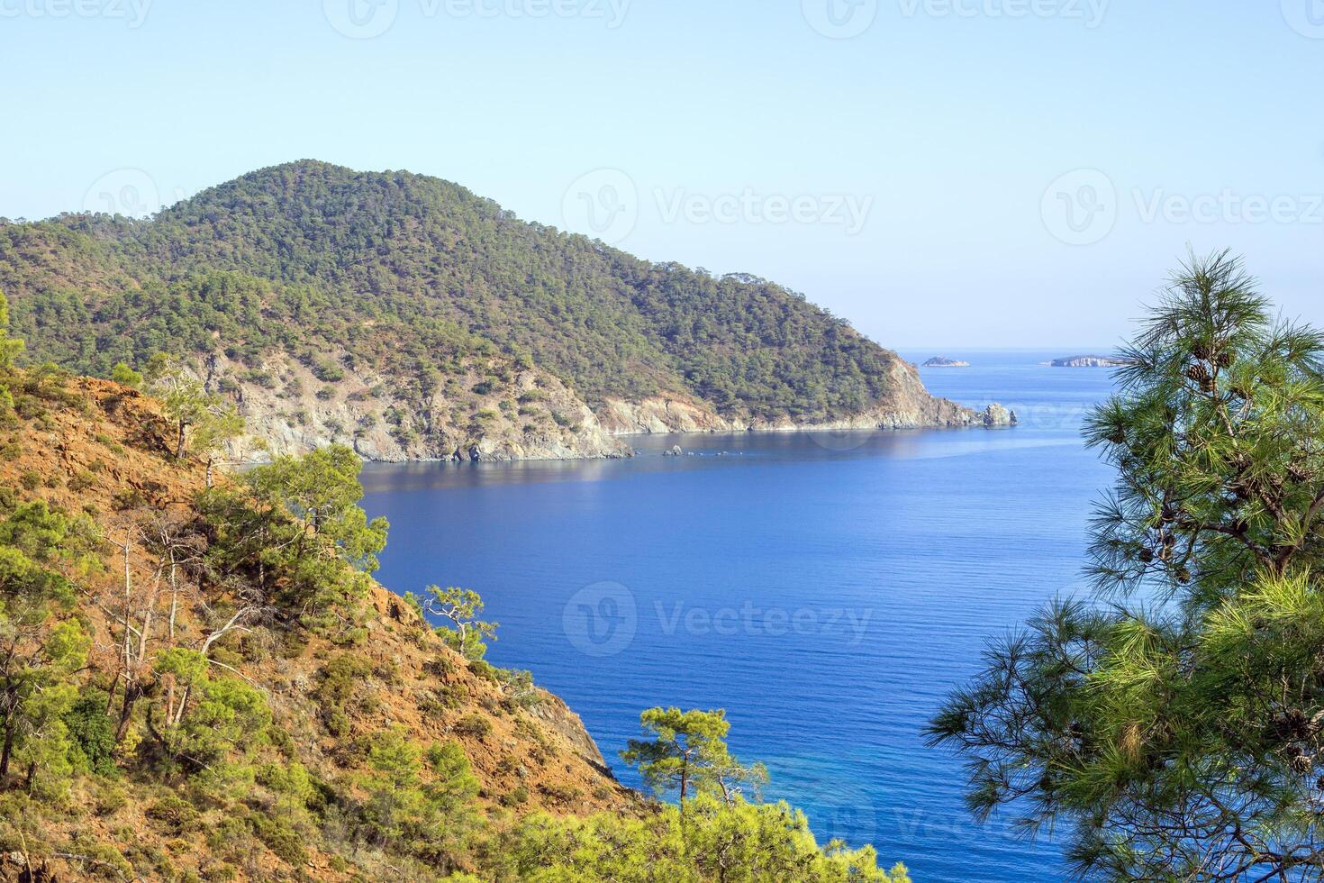 paradijs visie Aan zomer middellandse Zee kust- landschap met schoon blauw zee en majestueus bergen. cirali, Antalya provincie in kalkoen. foto