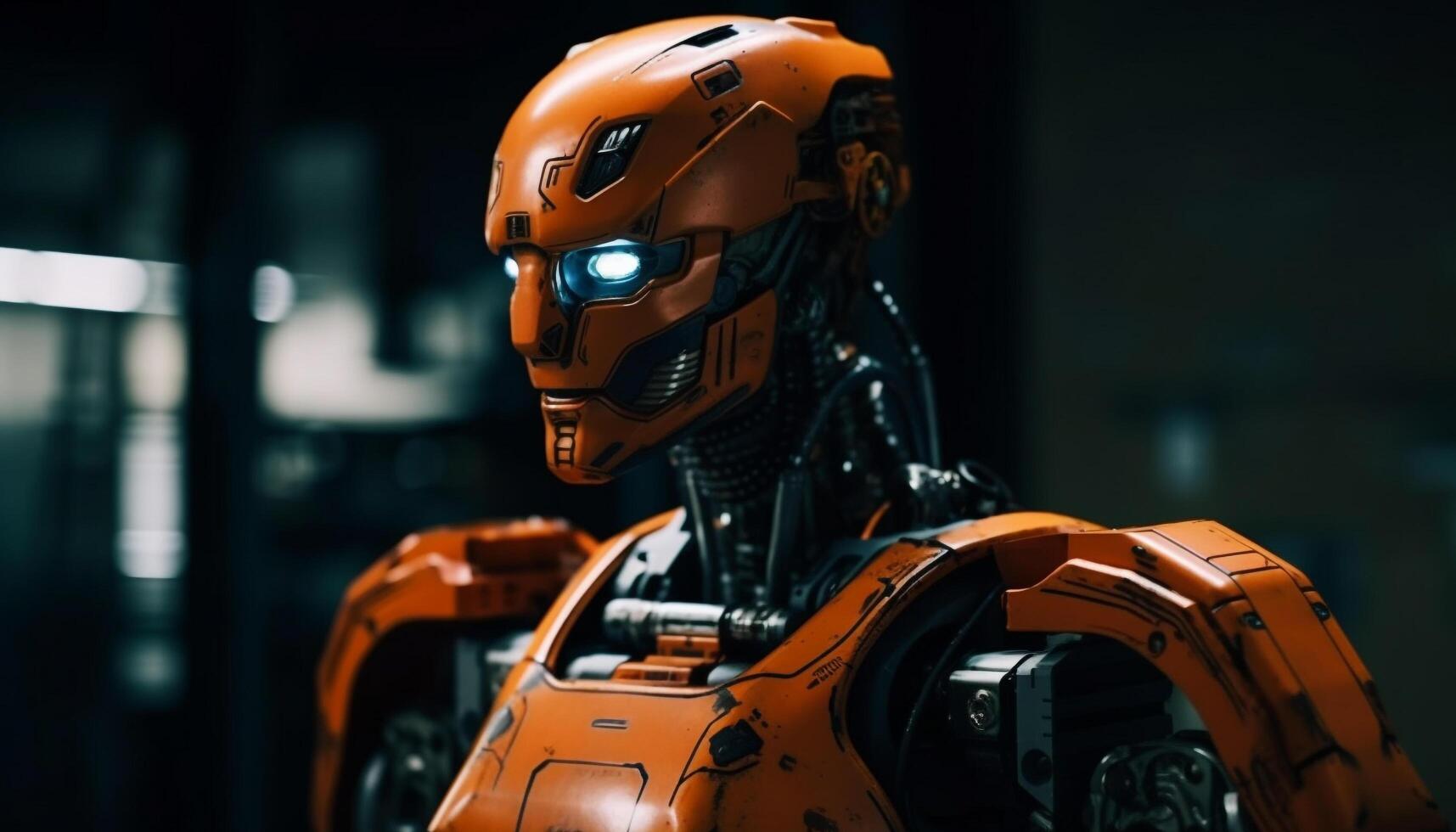 ai gegenereerd futuristische robot arm werken, metaal heroes in een speelgoed- fabriek gegenereerd door ai foto