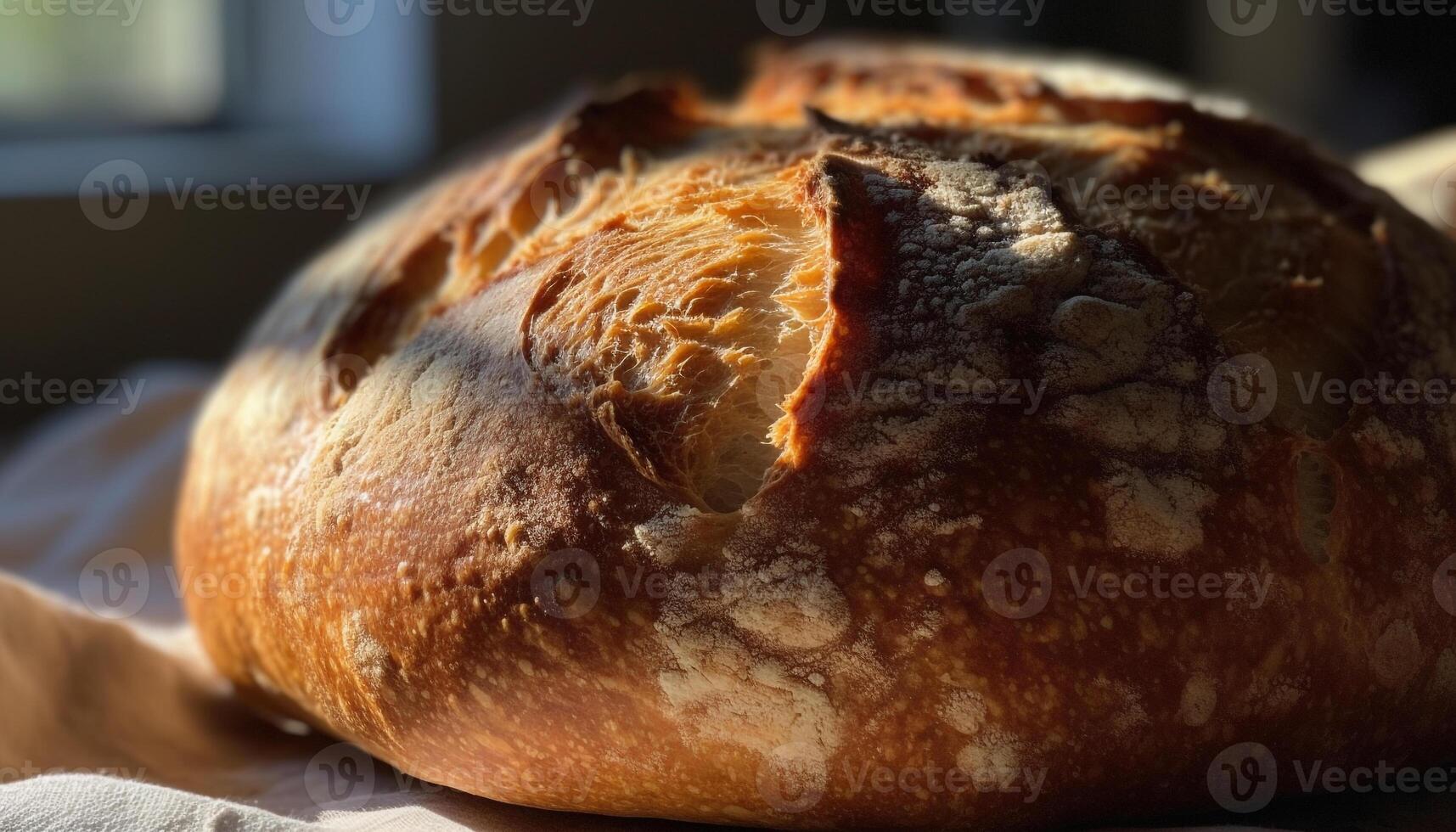 ai gegenereerd vers gebakken eigengemaakt brood Aan een rustiek houten tafel gegenereerd door ai foto