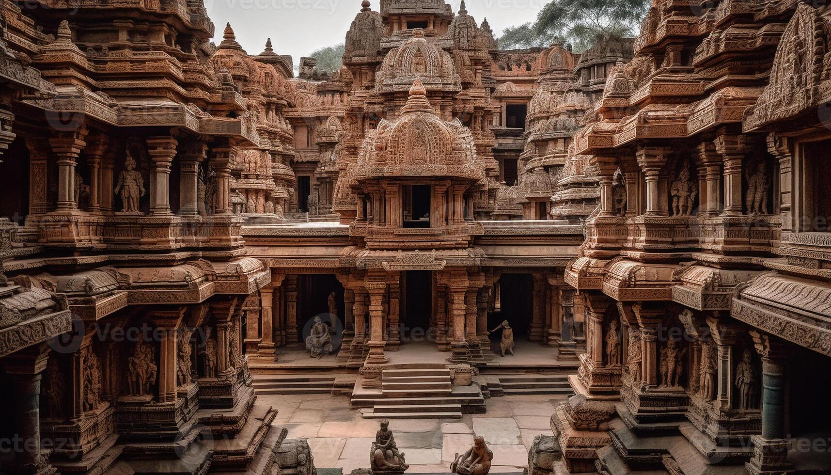 ai gegenereerd oude zandsteen ruïnes onthullen de geestelijkheid van hindoeïsme oude beschaving gegenereerd door ai foto