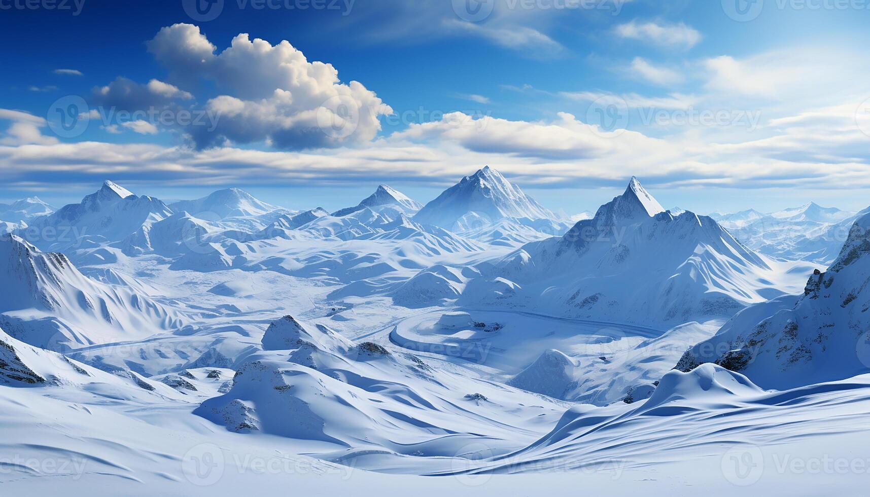 ai gegenereerd berg top in winter, blauw lucht, rustig tafereel, extreem terrein gegenereerd door ai foto