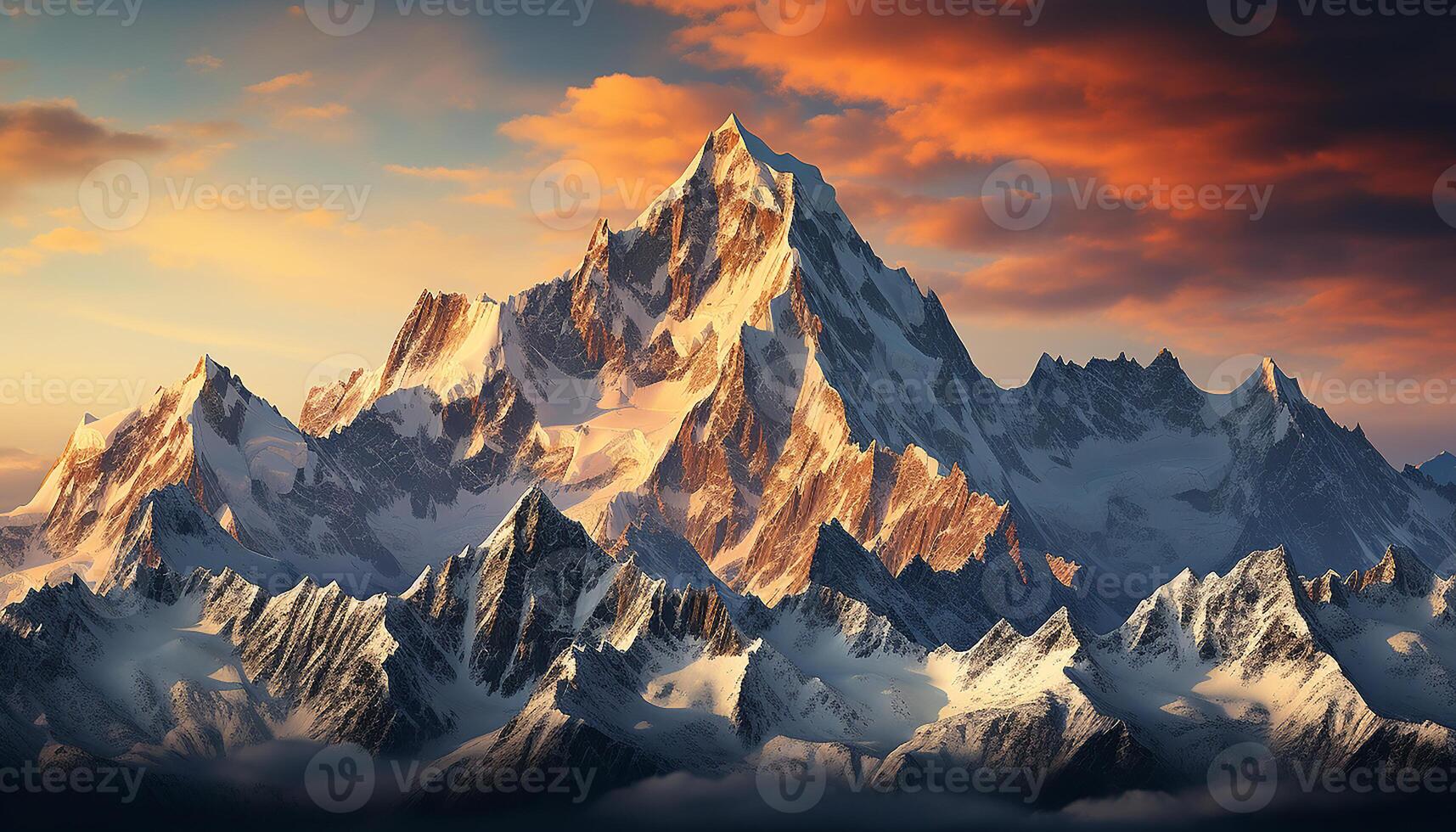 ai gegenereerd majestueus berg pieken, sneeuw afgedekt en sereen, in rustig natuur gegenereerd door ai foto