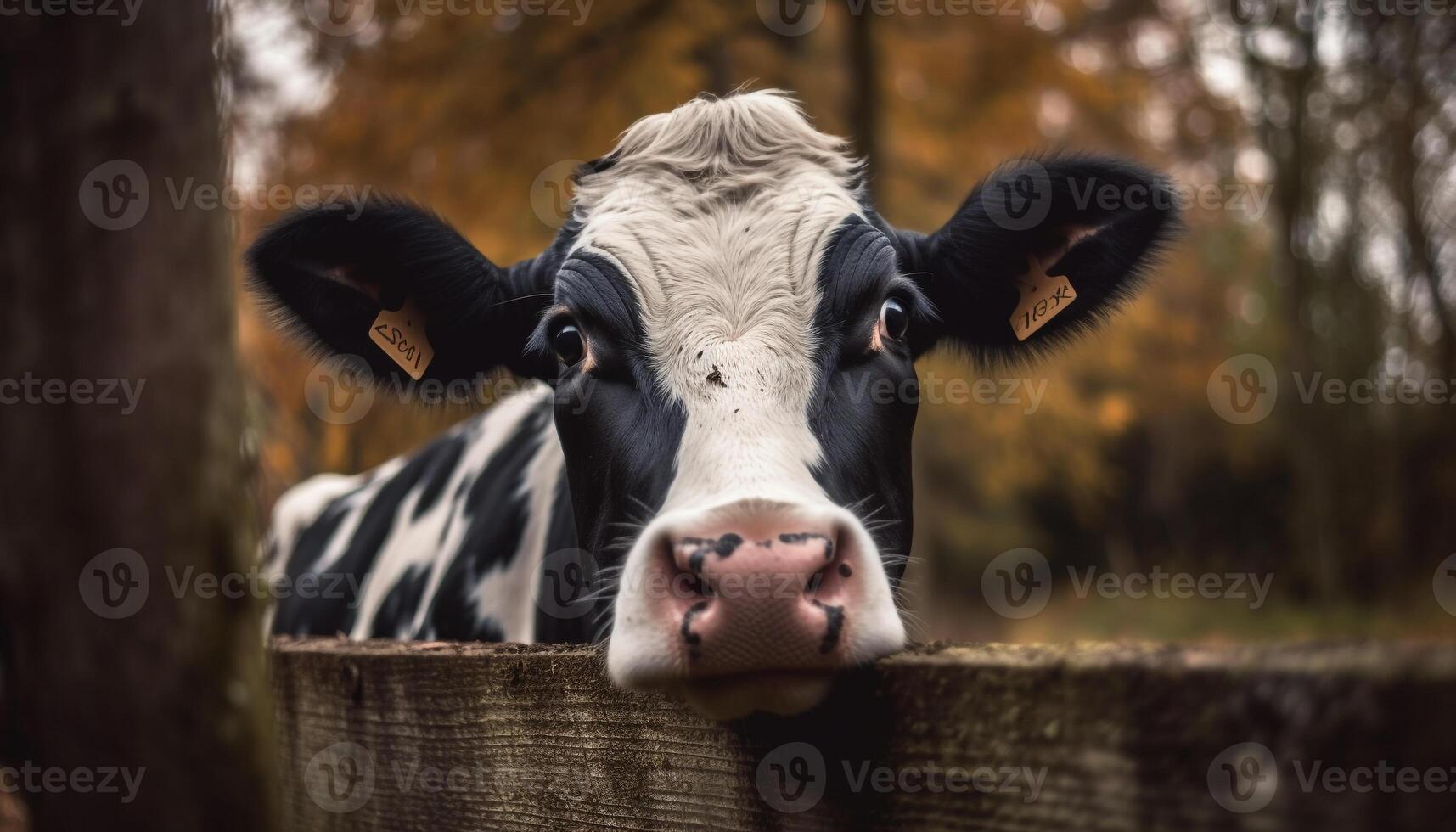 ai gegenereerd schattig Holstein vee begrazing Aan groen weide, op zoek Bij camera gegenereerd door ai foto