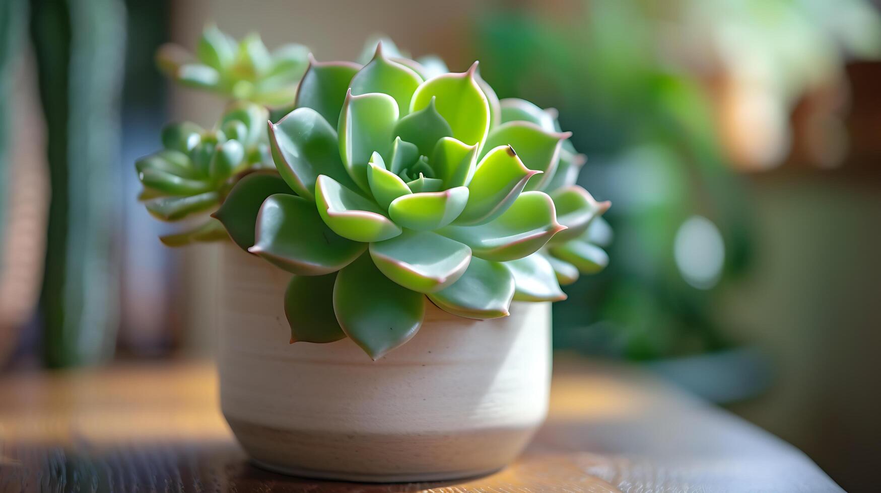 ai gegenereerd levendig groen blad in focus tegen zonovergoten gebladerte gevangen genomen met 50 mm lens foto