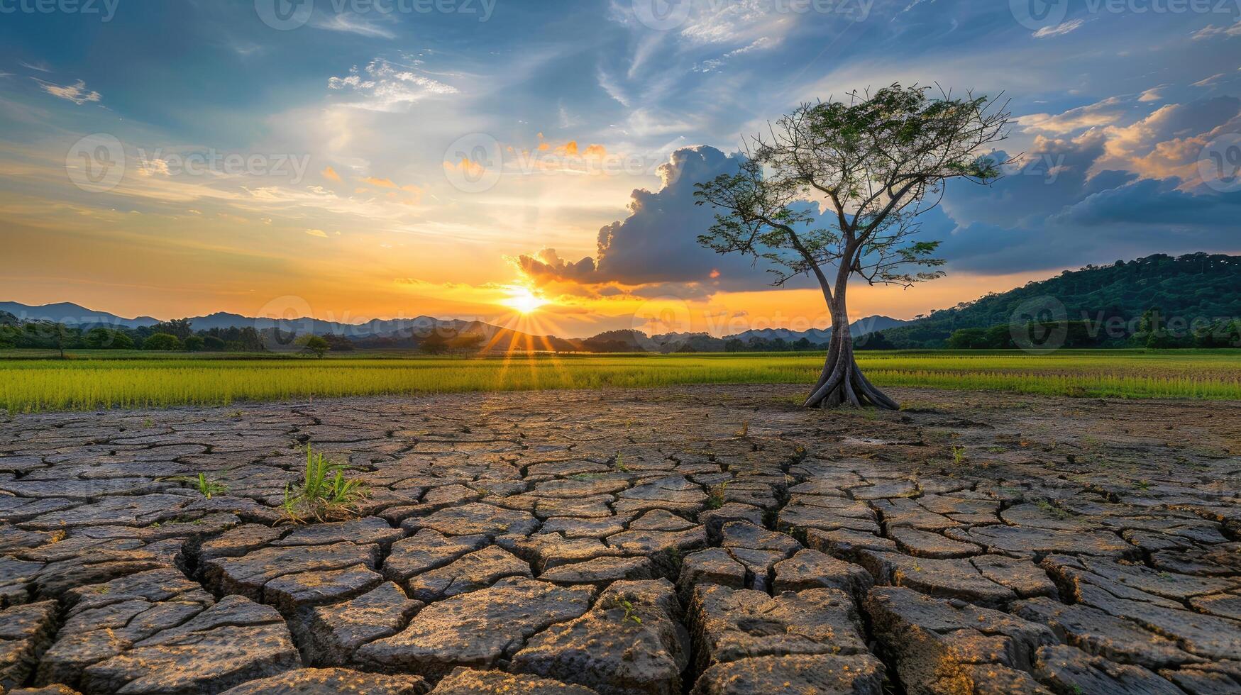 ai gegenereerd getuige de reis van klimaat verandering van droogte naar groen groei, een zichtbaar verhaal van veerkracht en hoop. ai gegenereerd. foto