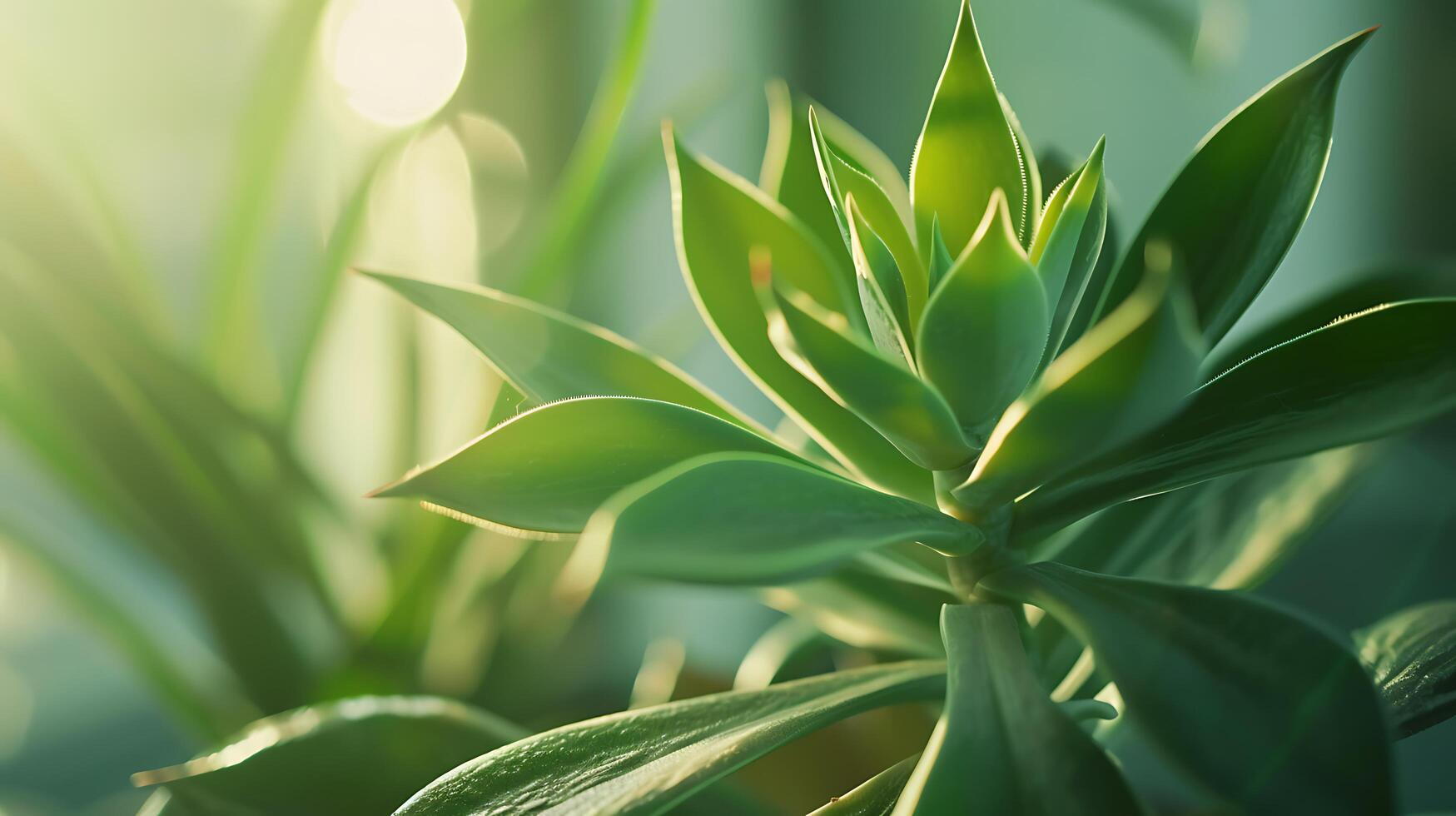 ai gegenereerd levendig groen sappig fabriek in zacht natuurlijk licht met ingewikkeld blad patronen foto