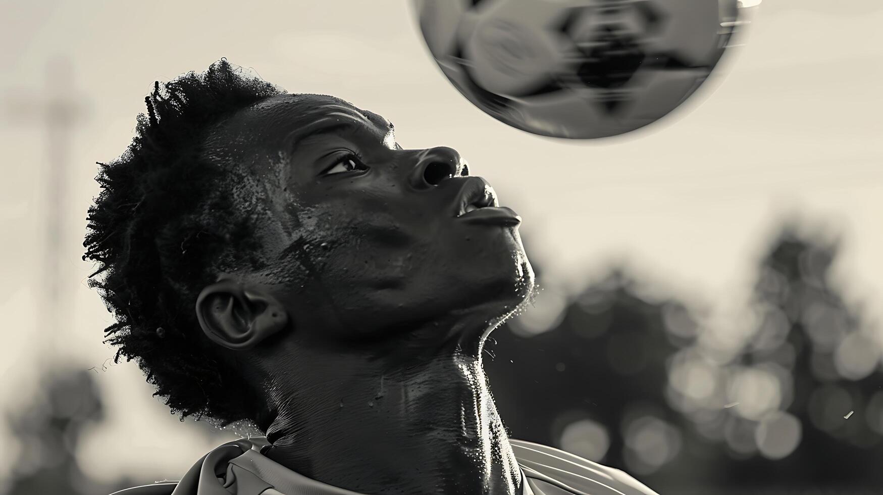 ai gegenereerd midair voetbal speler voert uit intens trap temidden van juichen fans foto