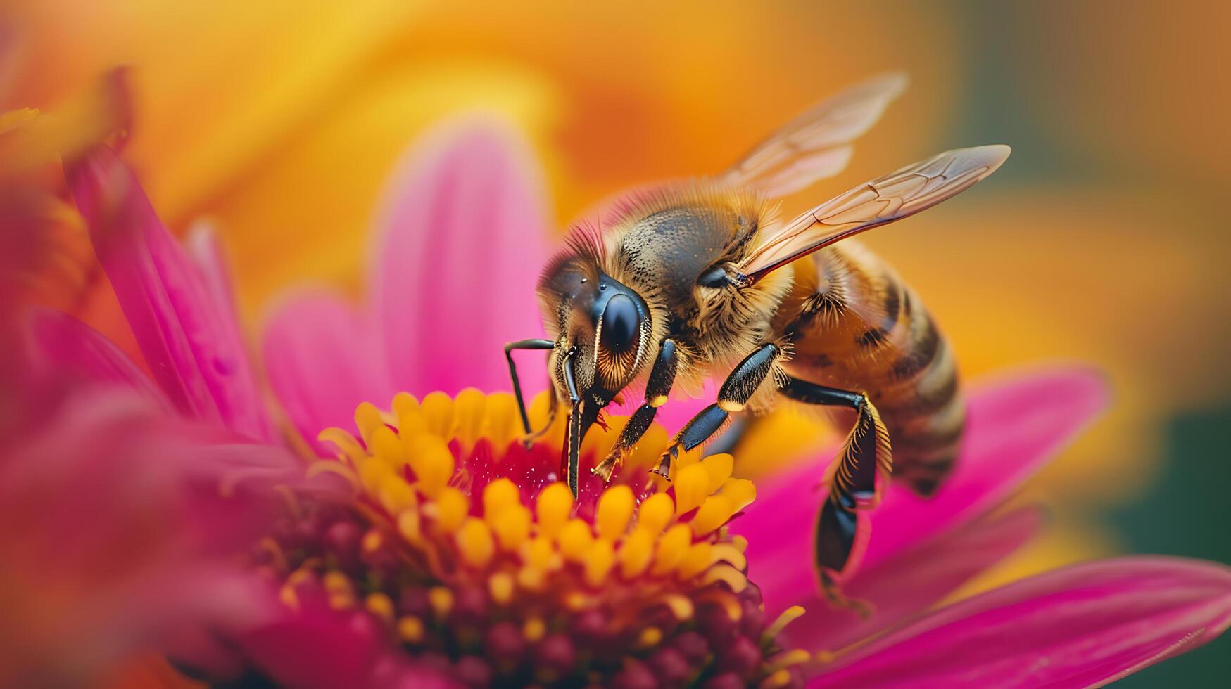 ai gegenereerd bij verzamelen nectar van kleurrijk bloem in zacht natuurlijk licht omarmen vredig natuurlijk milieu foto