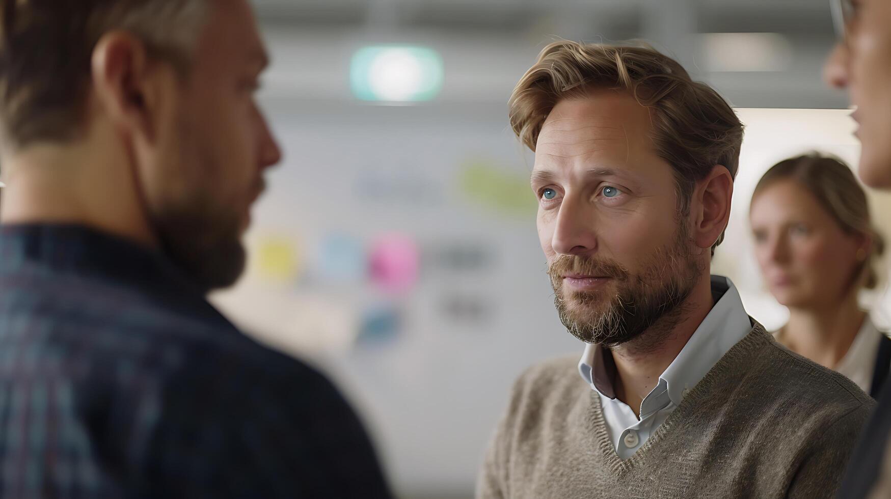 ai gegenereerd formeel kleding professionals bezighouden in brainstorming sessie in de omgeving van conferentie tafel met digitaal weergegeven grafieken foto