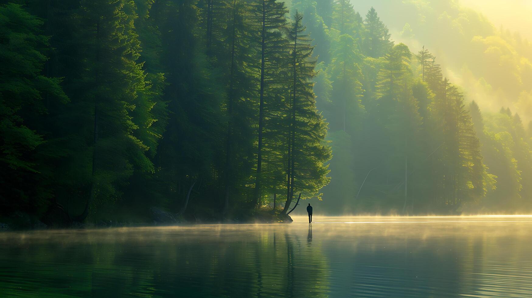 ai gegenereerd eenzaam figuur wonderen Bij grenzeloos natuurlijk schoonheid onder instelling zon foto