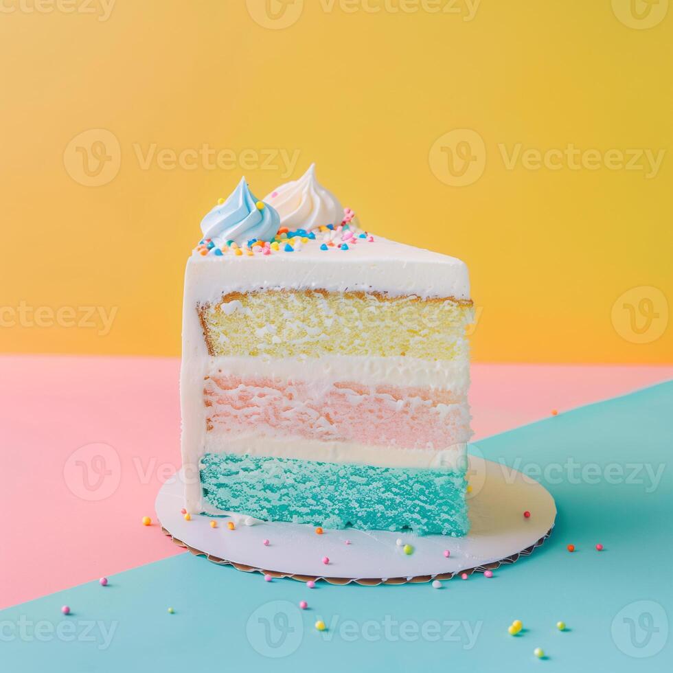 ai gegenereerd luxe regenboog room taart Aan pastel achtergrond foto