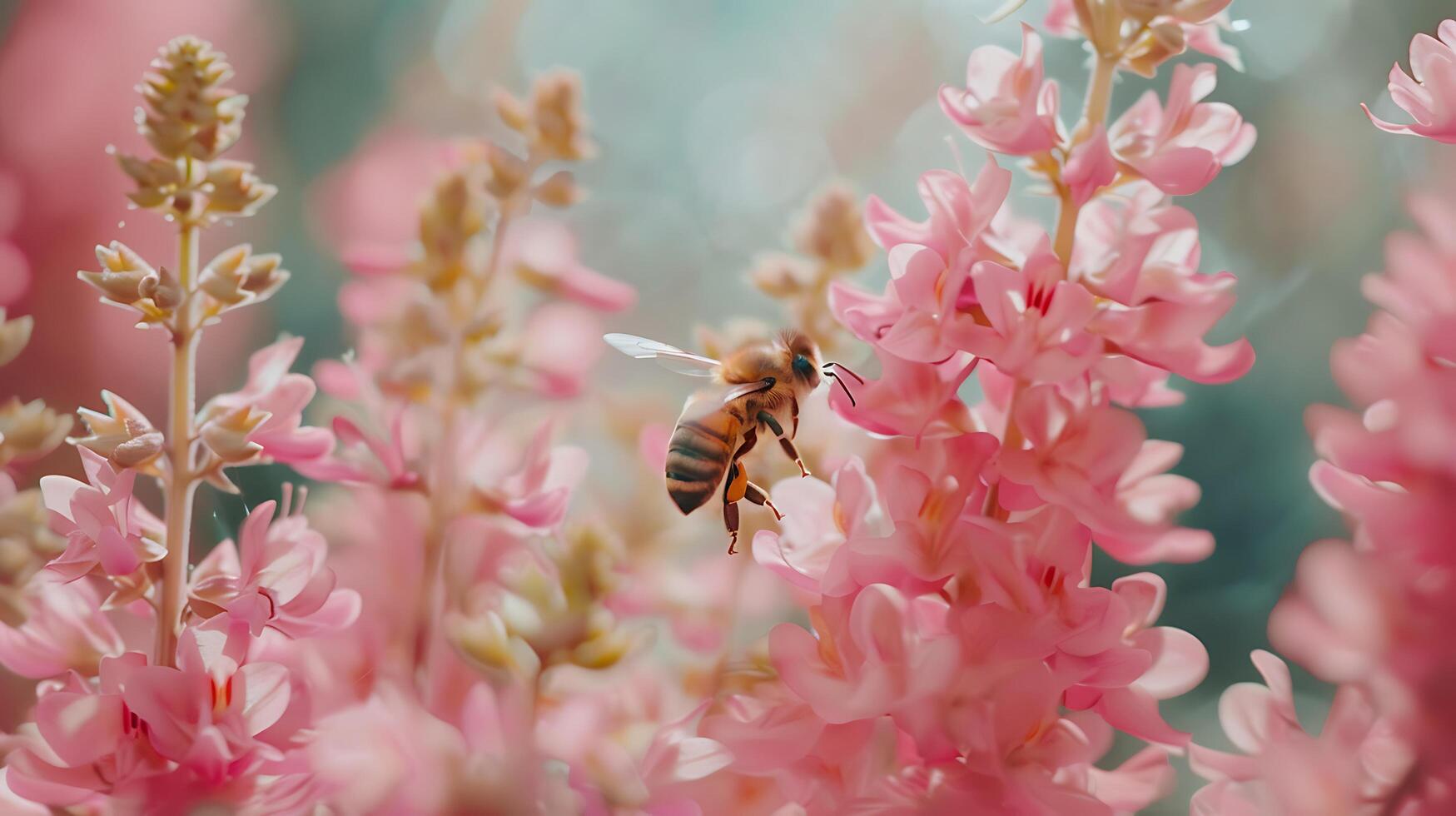 ai gegenereerd bezig bij gevangen genomen in levendig tuin instelling met zacht focus achtergrond foto