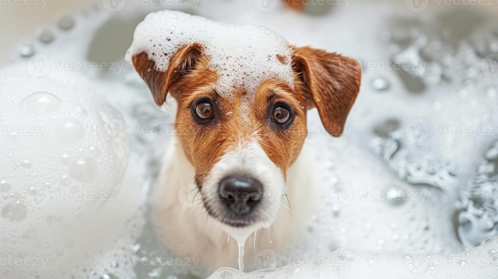 ai gegenereerd een humoristisch puppy collega's door een gescheurd gat in een contrast pastel kleur papier achtergrond, ai gegenereerd foto