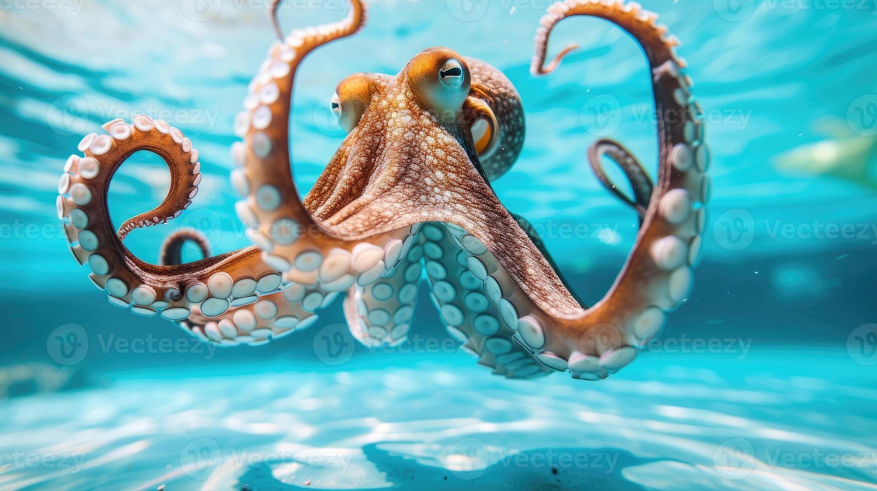 ai gegenereerd hilarisch onderwater- tafereel Octopus in zwembad Toneelstukken diep duiken actie, ai gegenereerd. foto