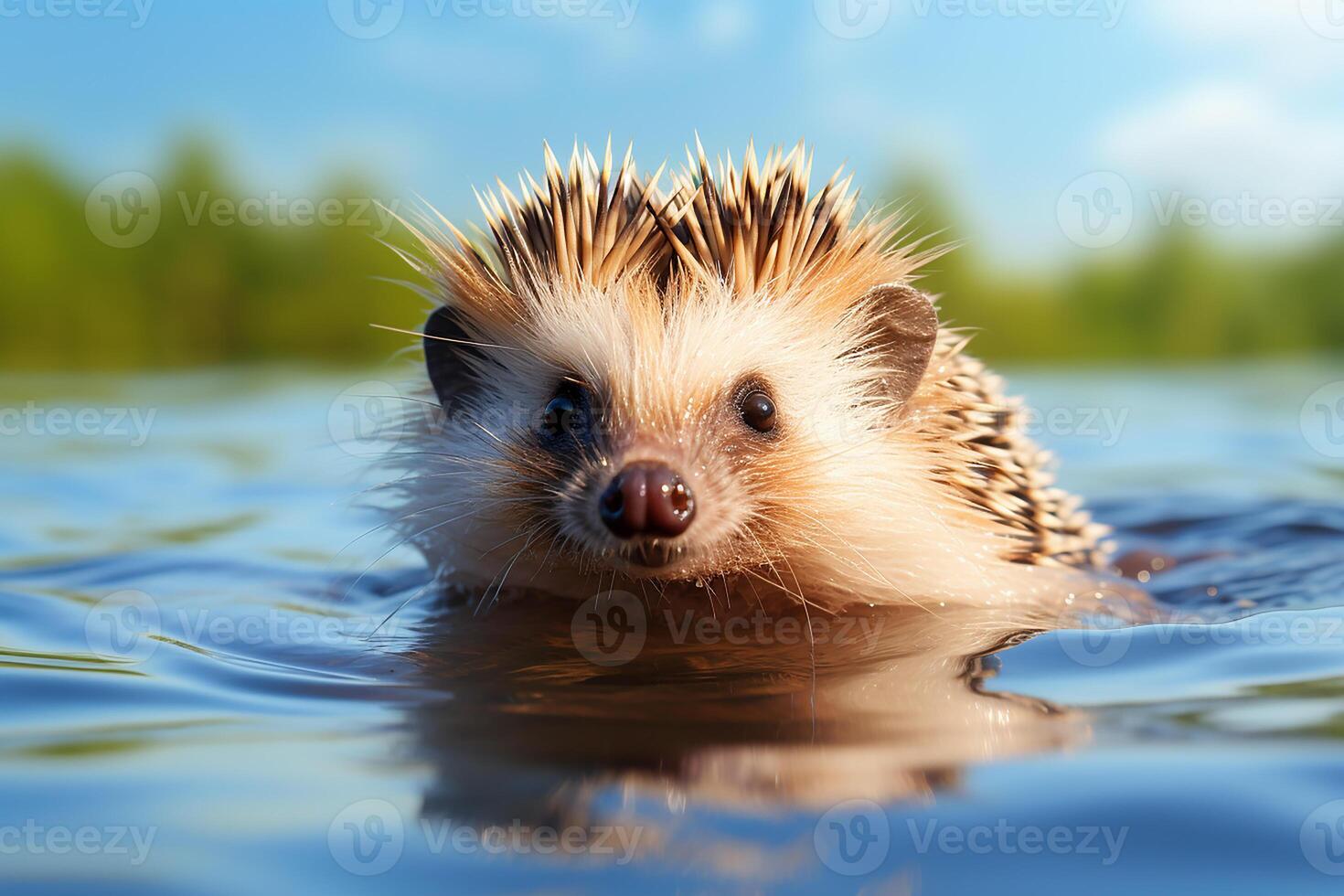 ai gegenereerd schattig mini egel zwemmen in de zwembad foto