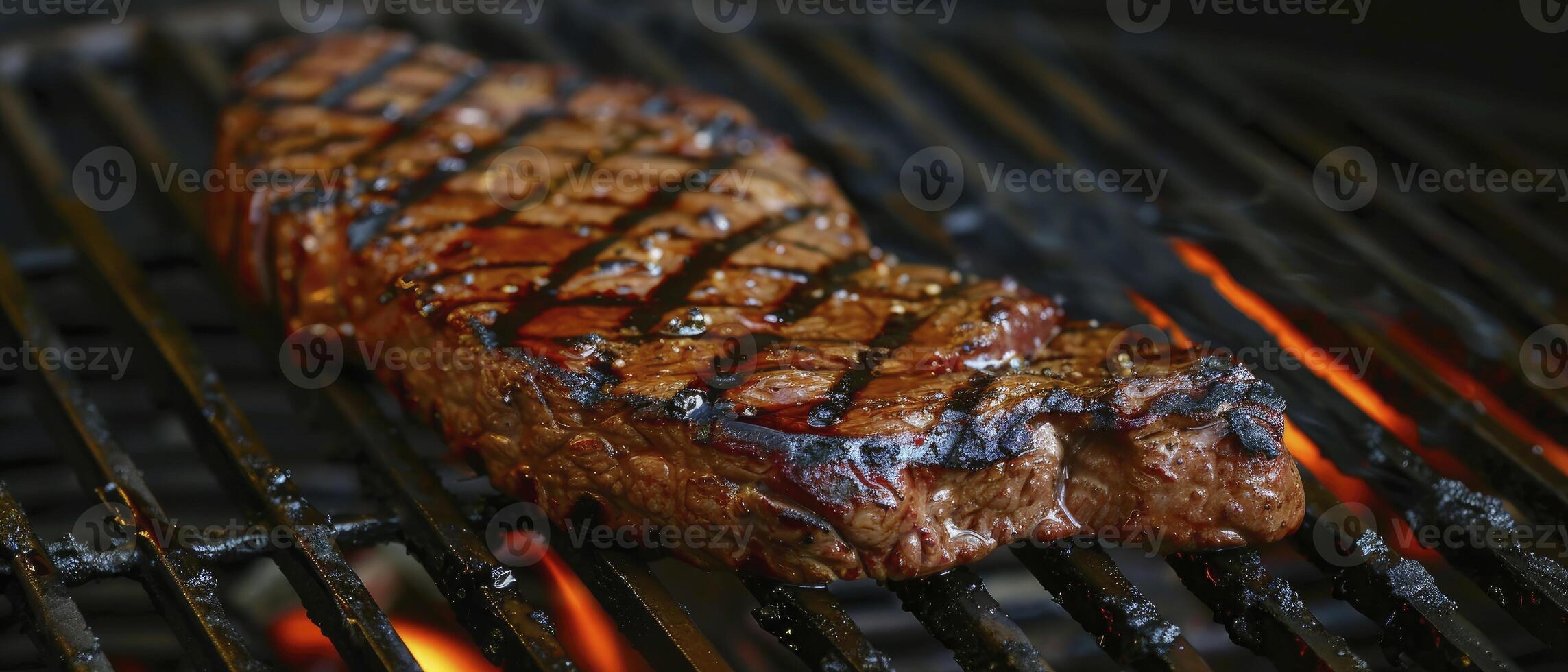 ai gegenereerd gegrild naar perfectie, verkoold steak Aan de barbecue, in afwachting hartig toegeeflijkheid foto
