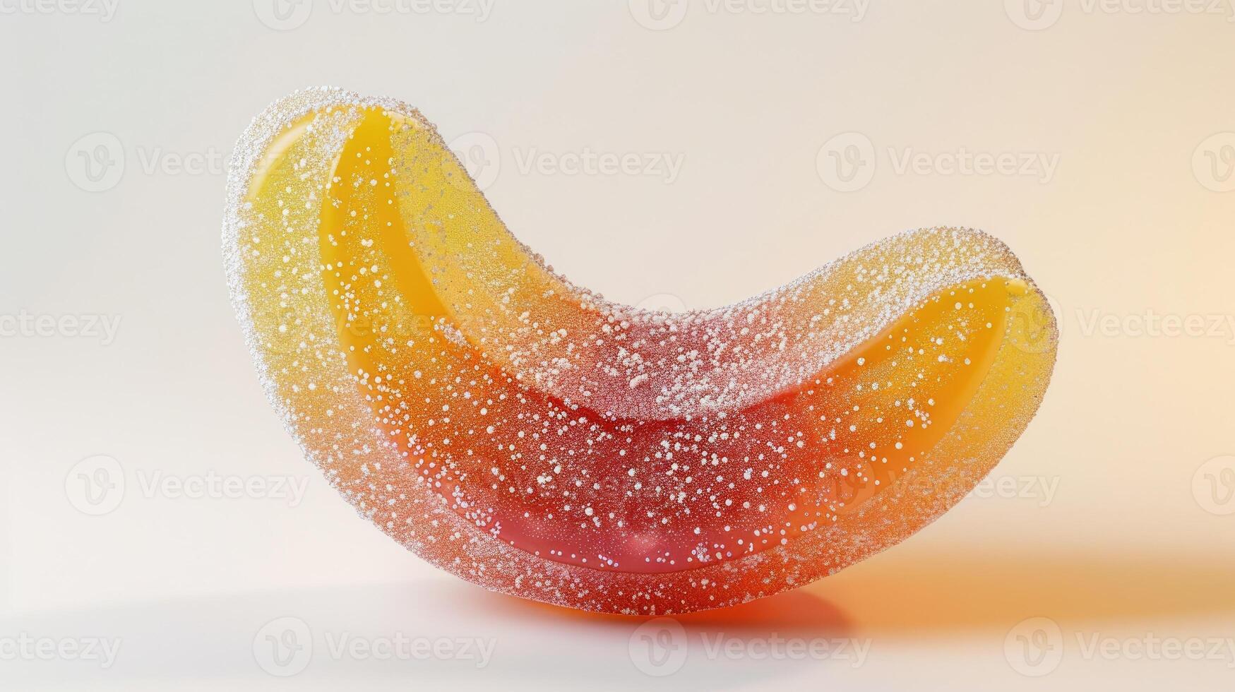 ai gegenereerd realistisch kleverig snoep vormig Leuk vinden een banaan, met drie kleuren, elastisch textuur, en suiker strooi, ai gegenereerd foto