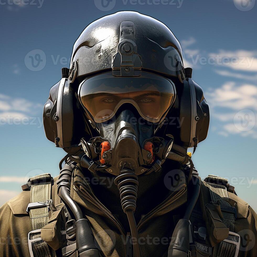 ai gegenereerd realistisch beeld van een leger vliegtuig piloot. voordat een gevecht missie foto