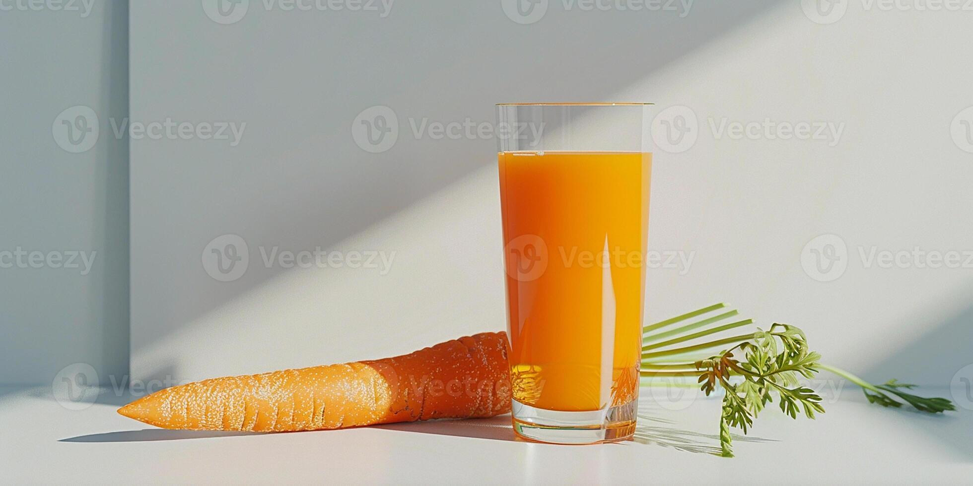 ai gegenereerd een glas van vers geperst wortel sap. gezond aan het eten foto