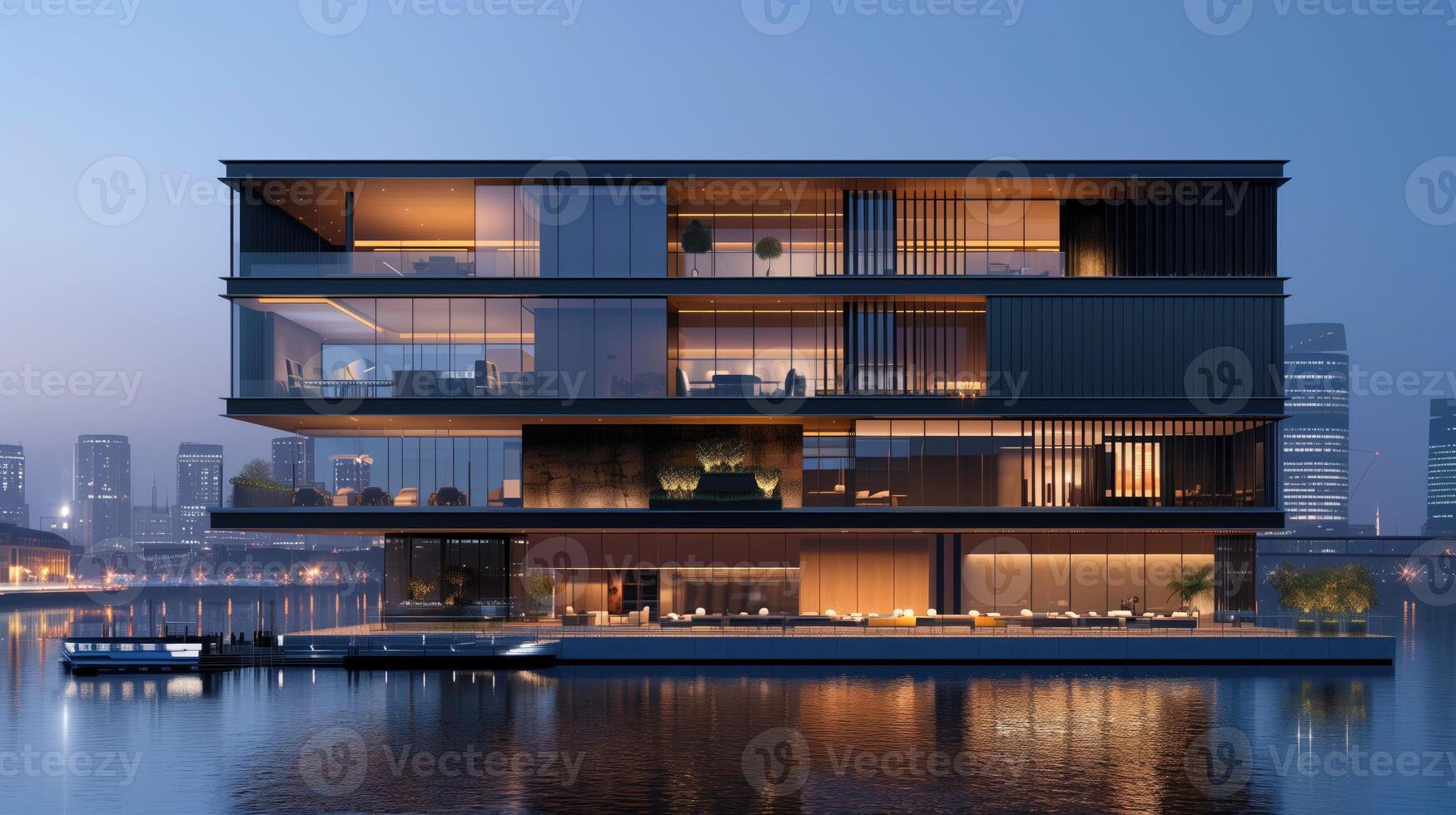 ai gegenereerd modern kantoor gebouw Kenmerken luxe horizon visie, 3d foto