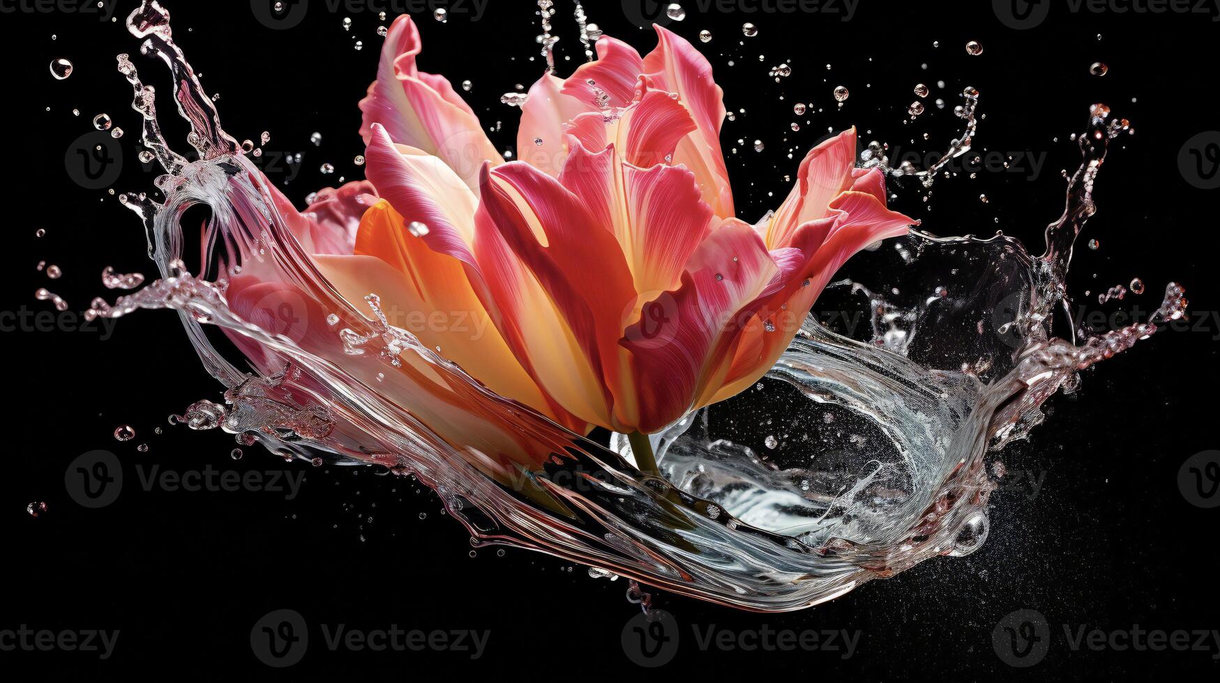 ai gegenereerd een roze tulp is spatten water in de lucht foto