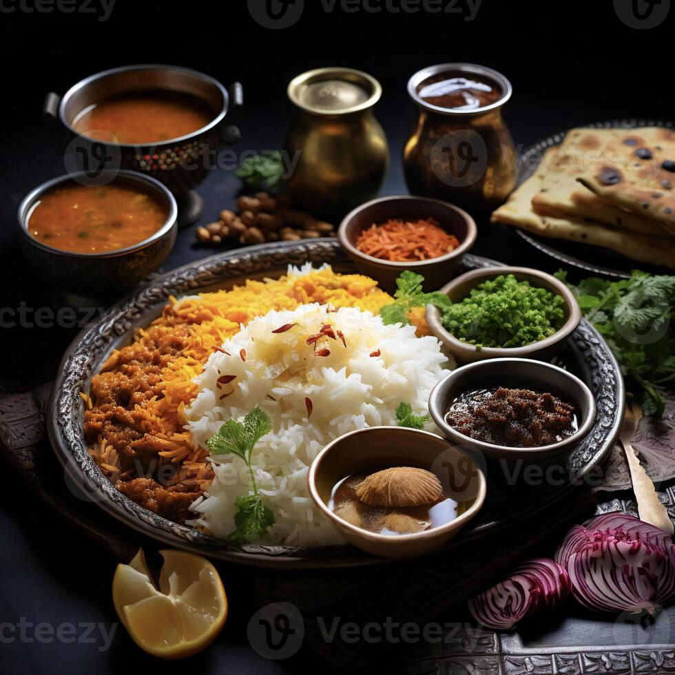 ai gegenereerd heerlijk Indisch voedsel foto