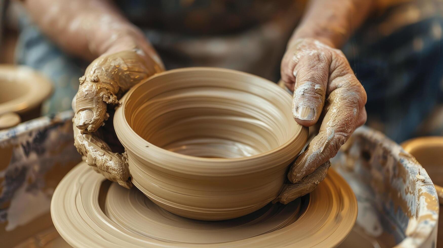 ai gegenereerd beschrijven de ingewikkeld werkwijze van creëren een handgemaakt stuk van pottenbakkerij. foto