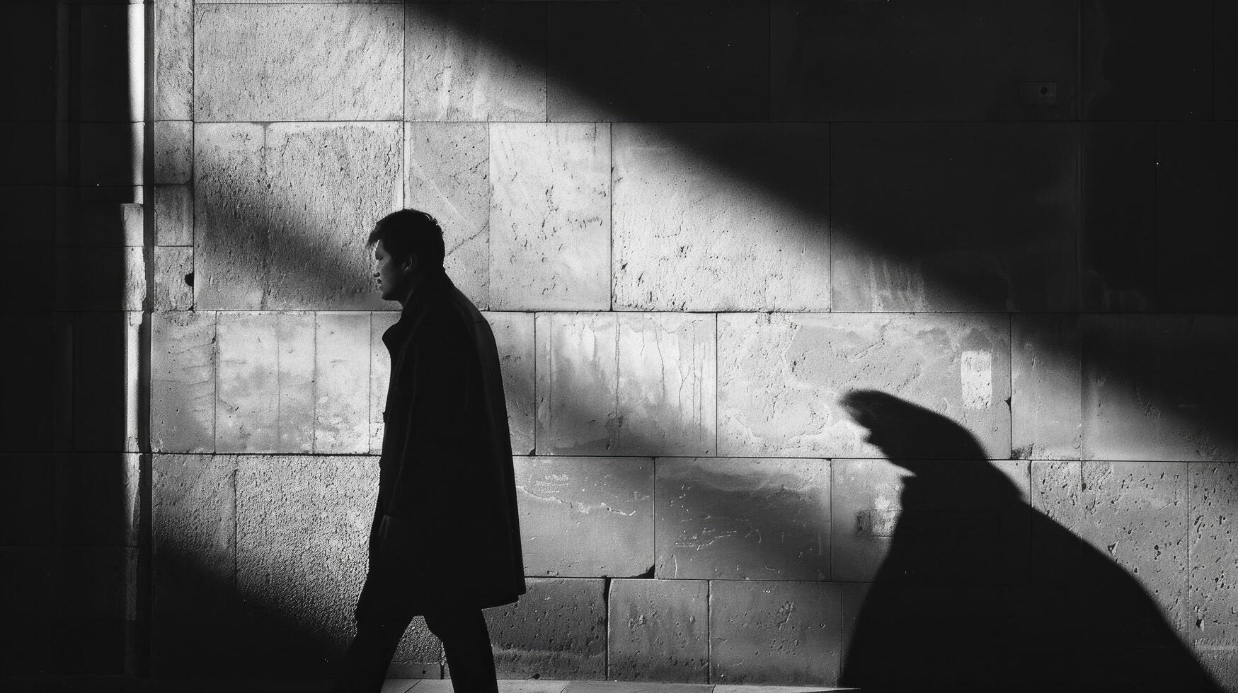 ai gegenereerd stedelijk silhouet, straat fotografie vastleggen de schaduw van een Mens tegen de stadsgezicht foto