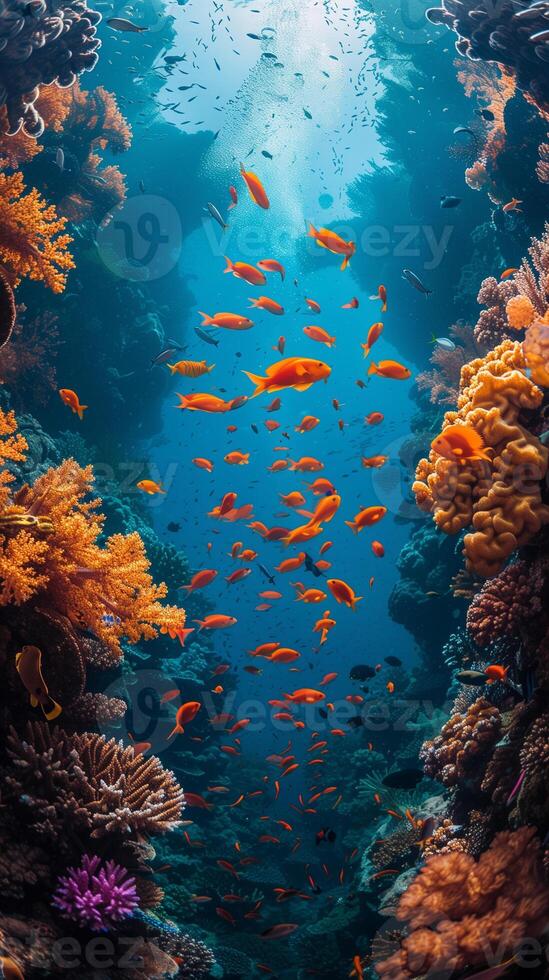 ai gegenereerd kleurrijk koraal rif onderwater- schot foto