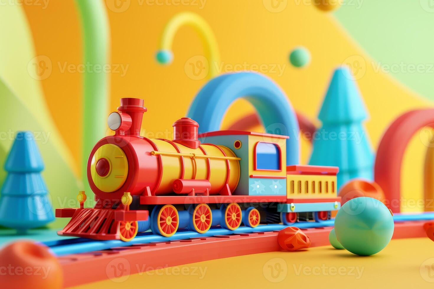 ai gegenereerd pop en speelgoed- trein in de concept van realistisch Speel foto