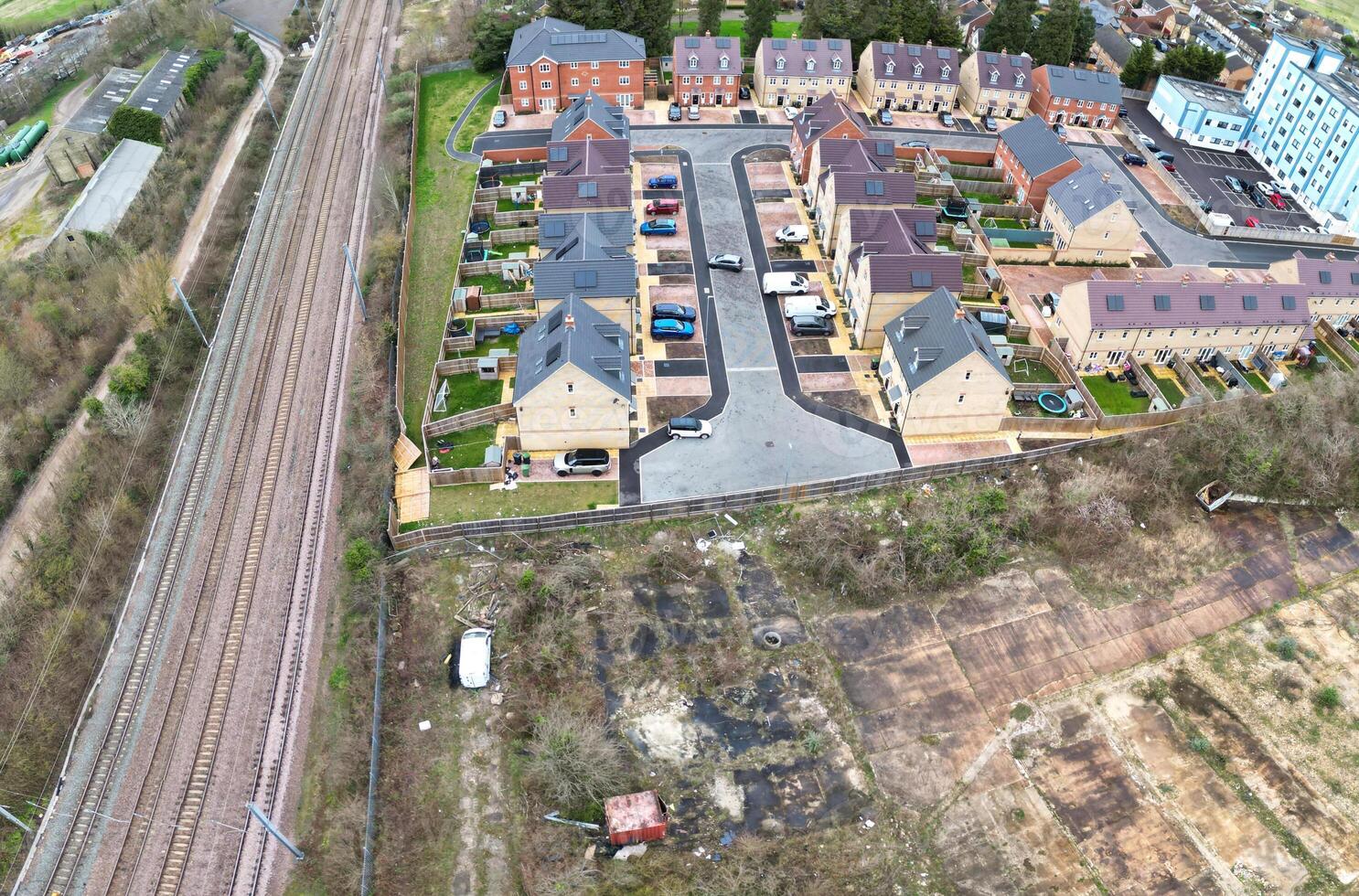 hoog hoek panoramisch visie van Arseley stad- van Engeland uk. de beeldmateriaal was gevangen genomen gedurende bewolkt en regenachtig dag van feb 28e, 2024 foto