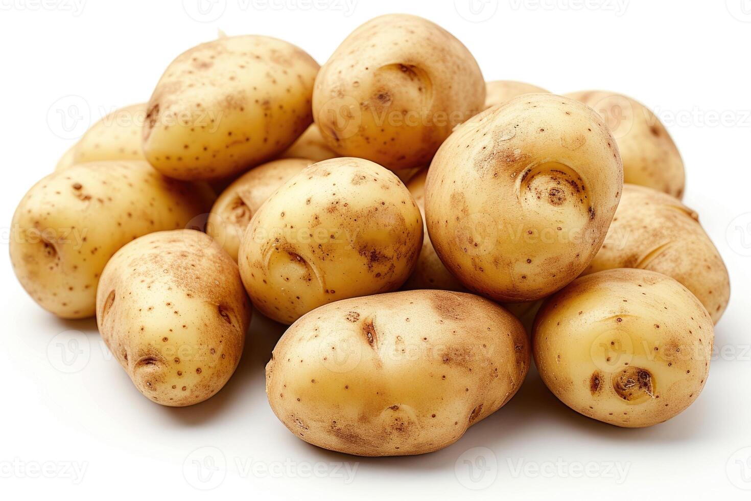 ai gegenereerd een stapel van aardappelen is geregeld netjes Aan een duidelijk wit achtergrond. foto