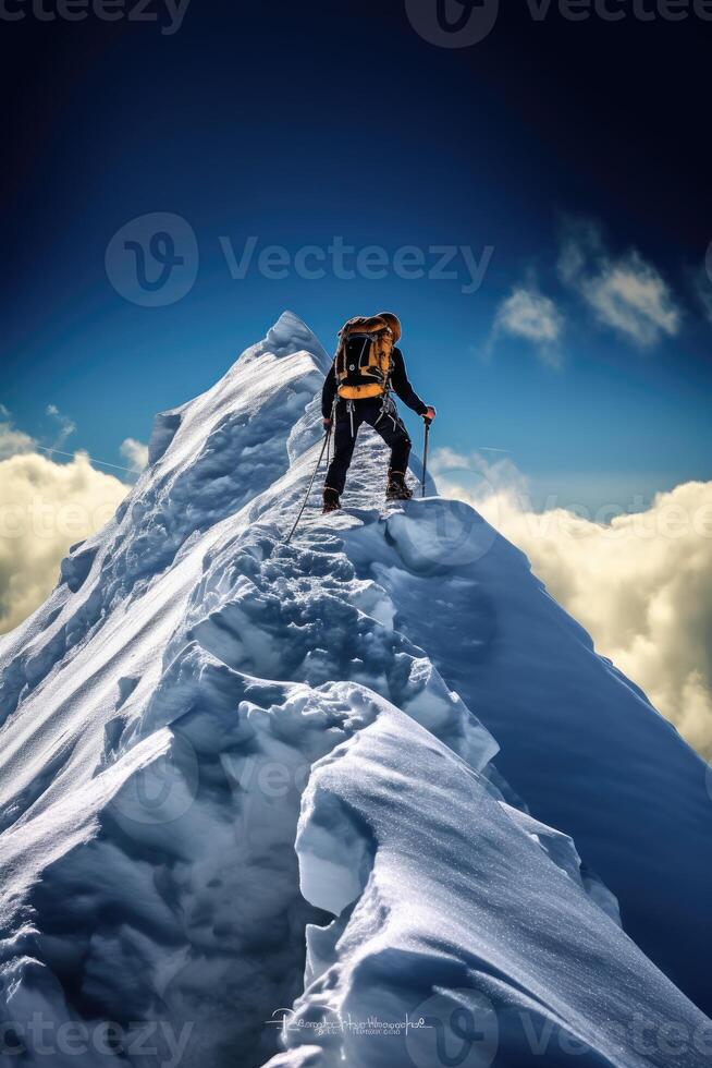 ai gegenereerd klimmers zijn Bij de top van de ijsberg foto