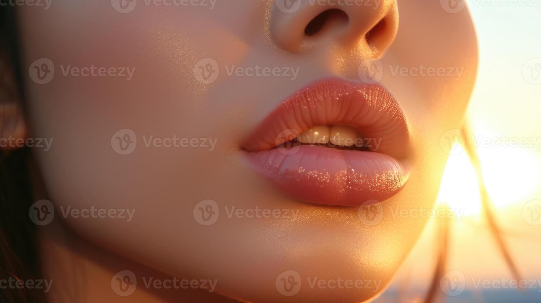 ai gegenereerd dichtbij omhoog portret van een vrouw rood lippen huid zorg, ai foto