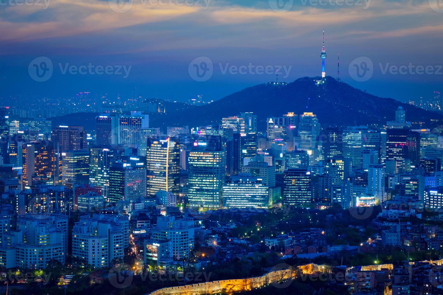 Seoel horizon in de nacht, zuiden Korea. foto