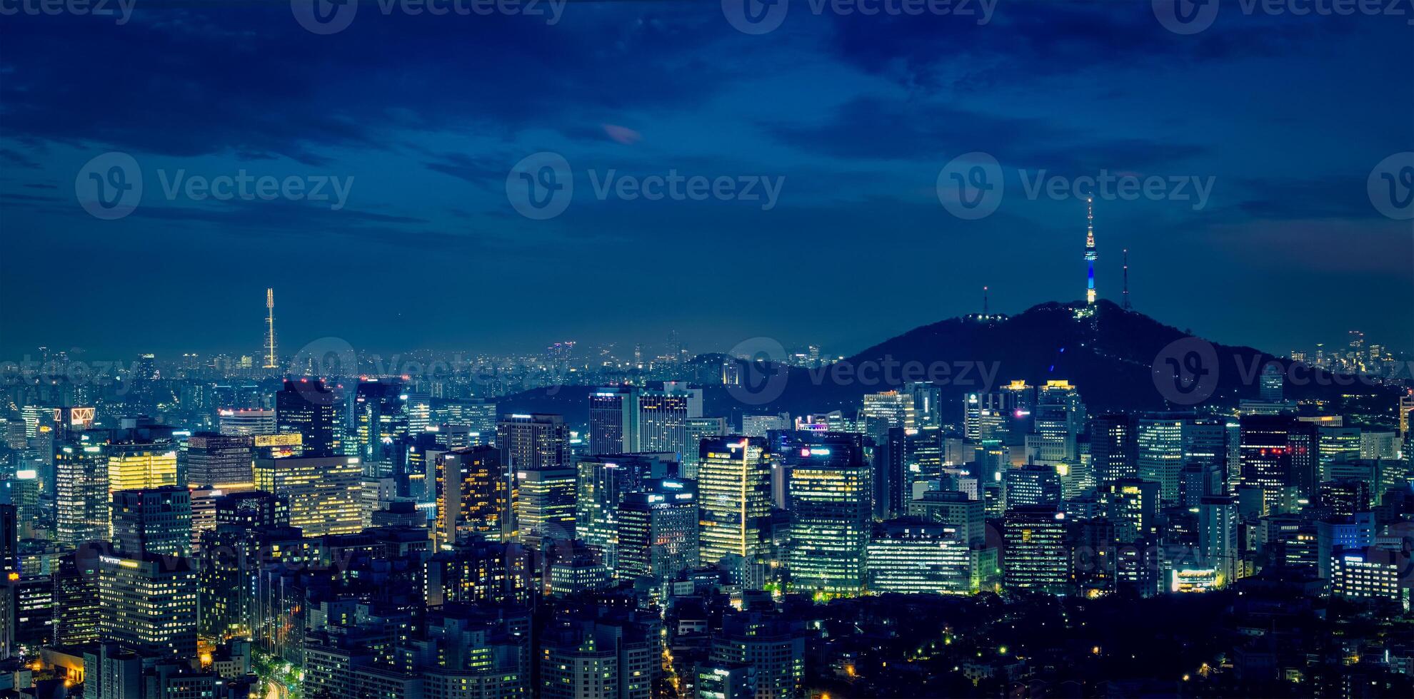 Seoel horizon in de nacht, zuiden Korea. foto