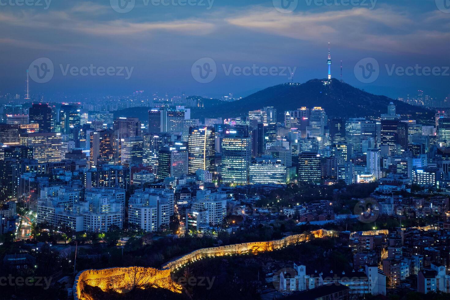 Seoel horizon in de nacht, zuiden Korea. foto