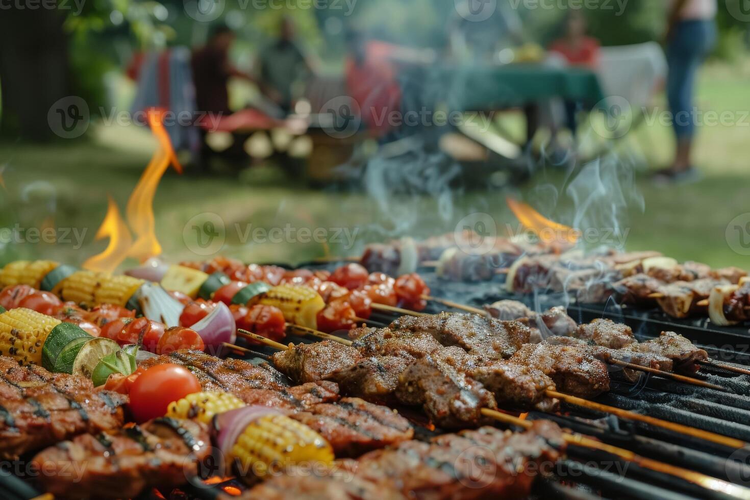 ai gegenereerd multicultureel eid barbecue feest foto