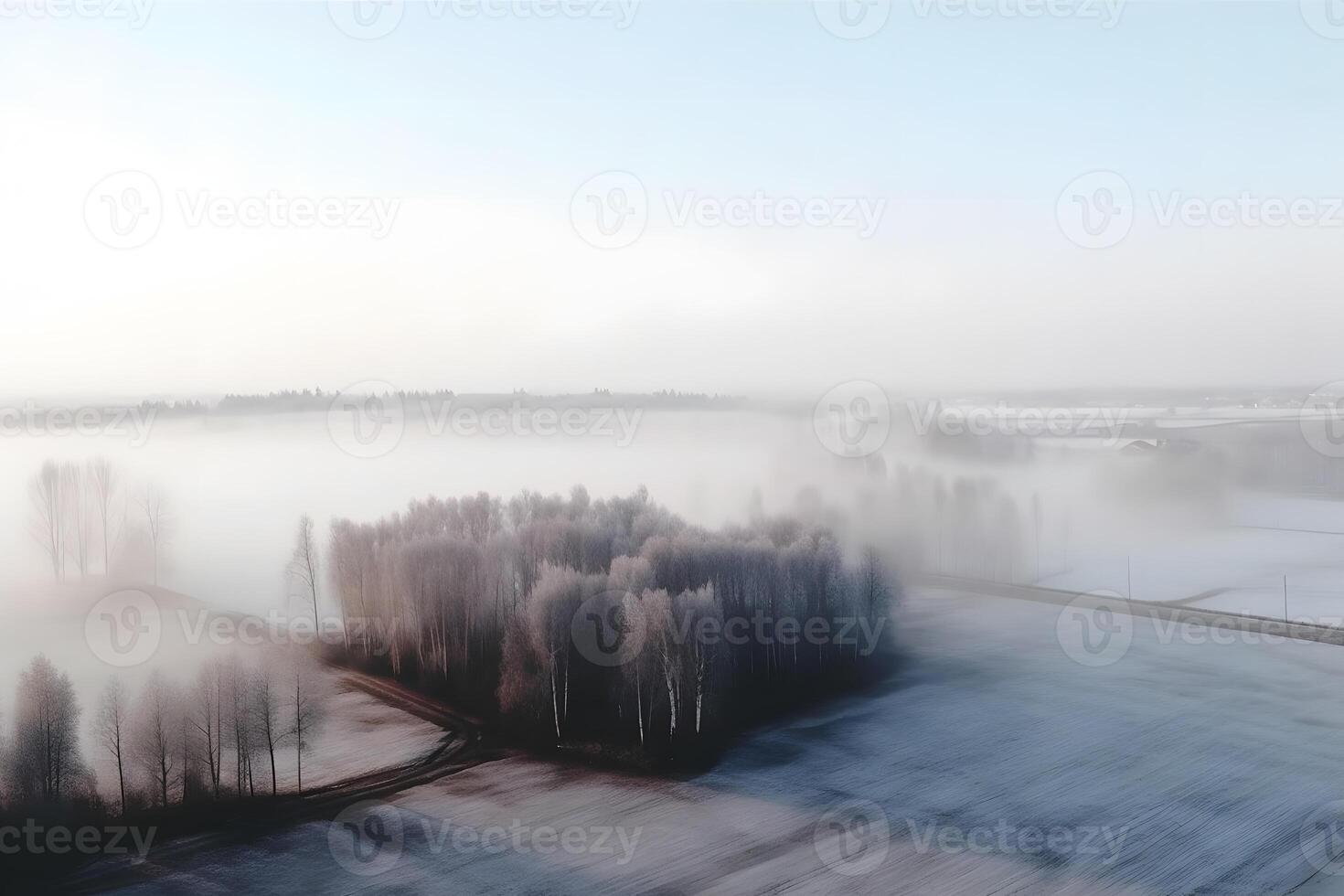 ai gegenereerd nevelig mistig berg landschap met Spar Woud en copyspace in wijnoogst retro hipster stijl. neurale netwerk ai gegenereerd foto