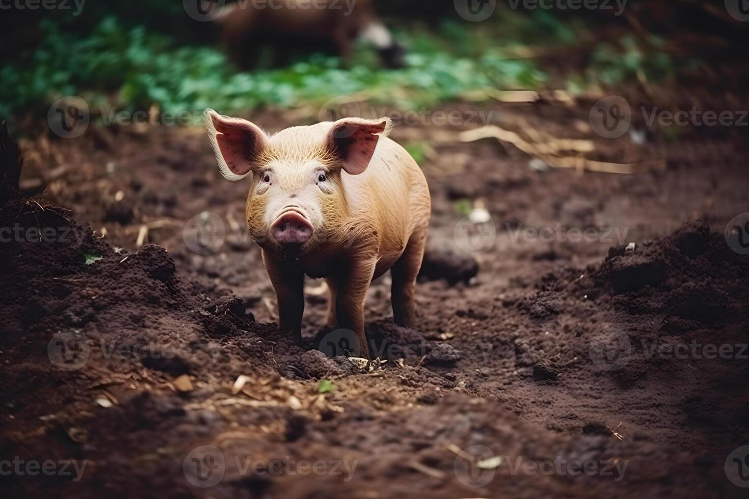 ai gegenereerd ecologisch varkens en biggen Bij de huiselijk boerderij, varkens Bij fabriek. neurale netwerk ai gegenereerd foto