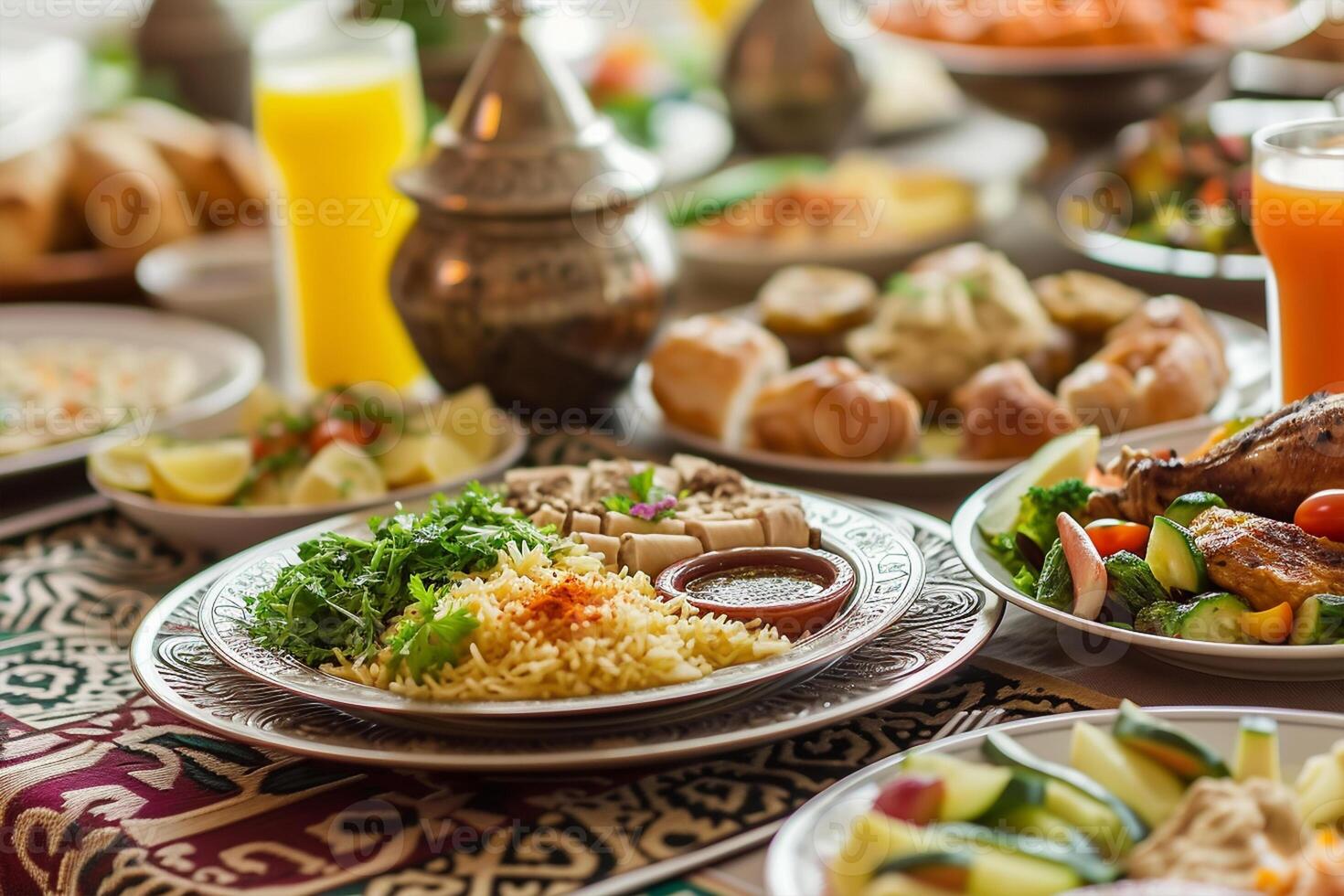 ai gegenereerd midden- oostelijk suhoor of iftar maaltijd foto