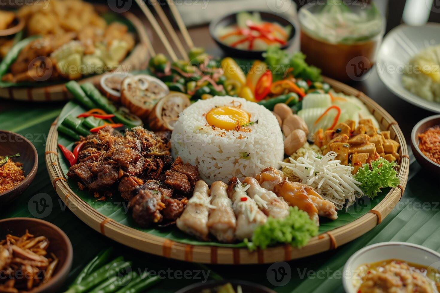 ai gegenereerd traditioneel menu gedurende eid mubarak in Indonesië foto