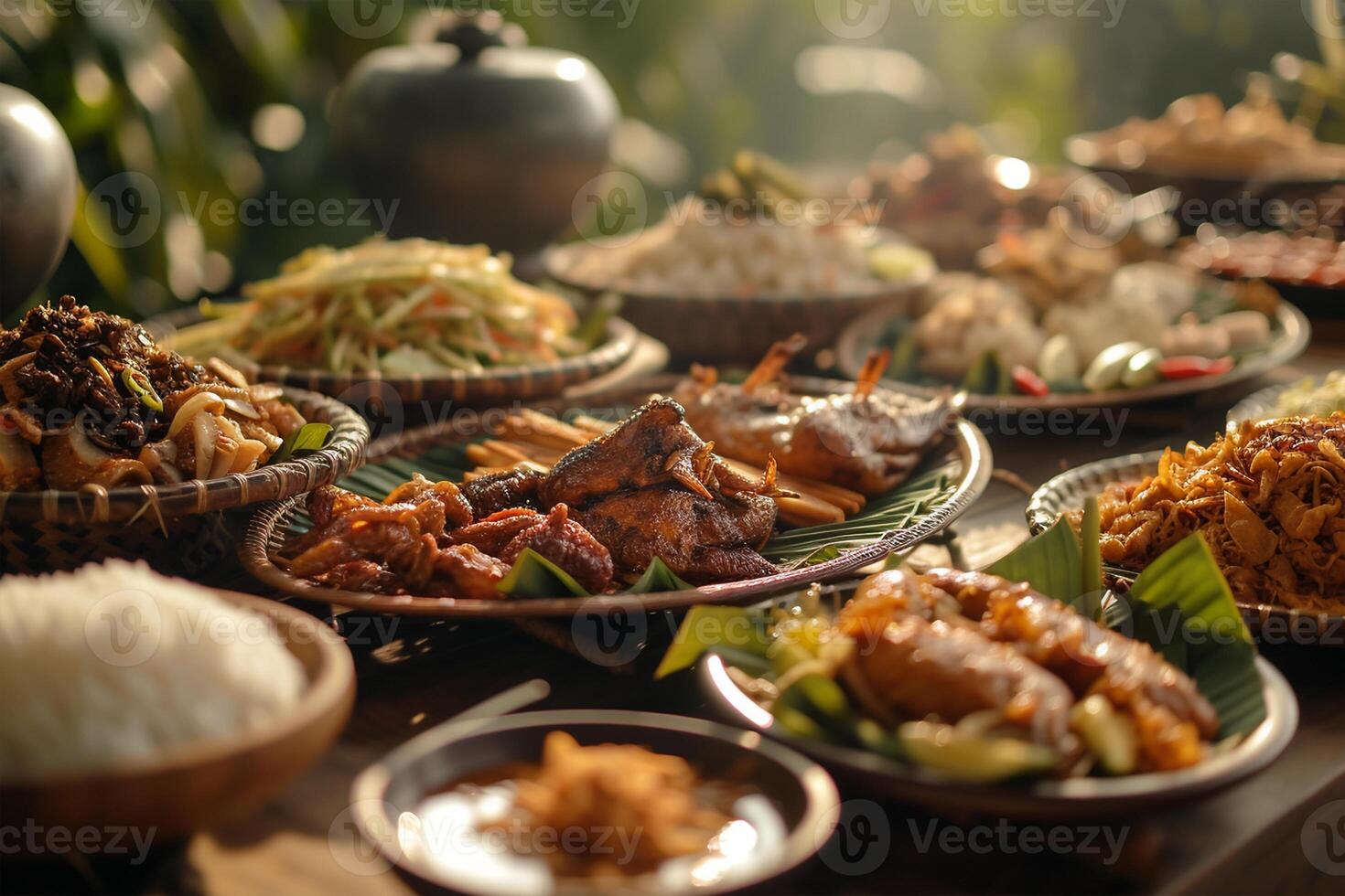 ai gegenereerd traditioneel menu gedurende eid mubarak in Indonesië foto