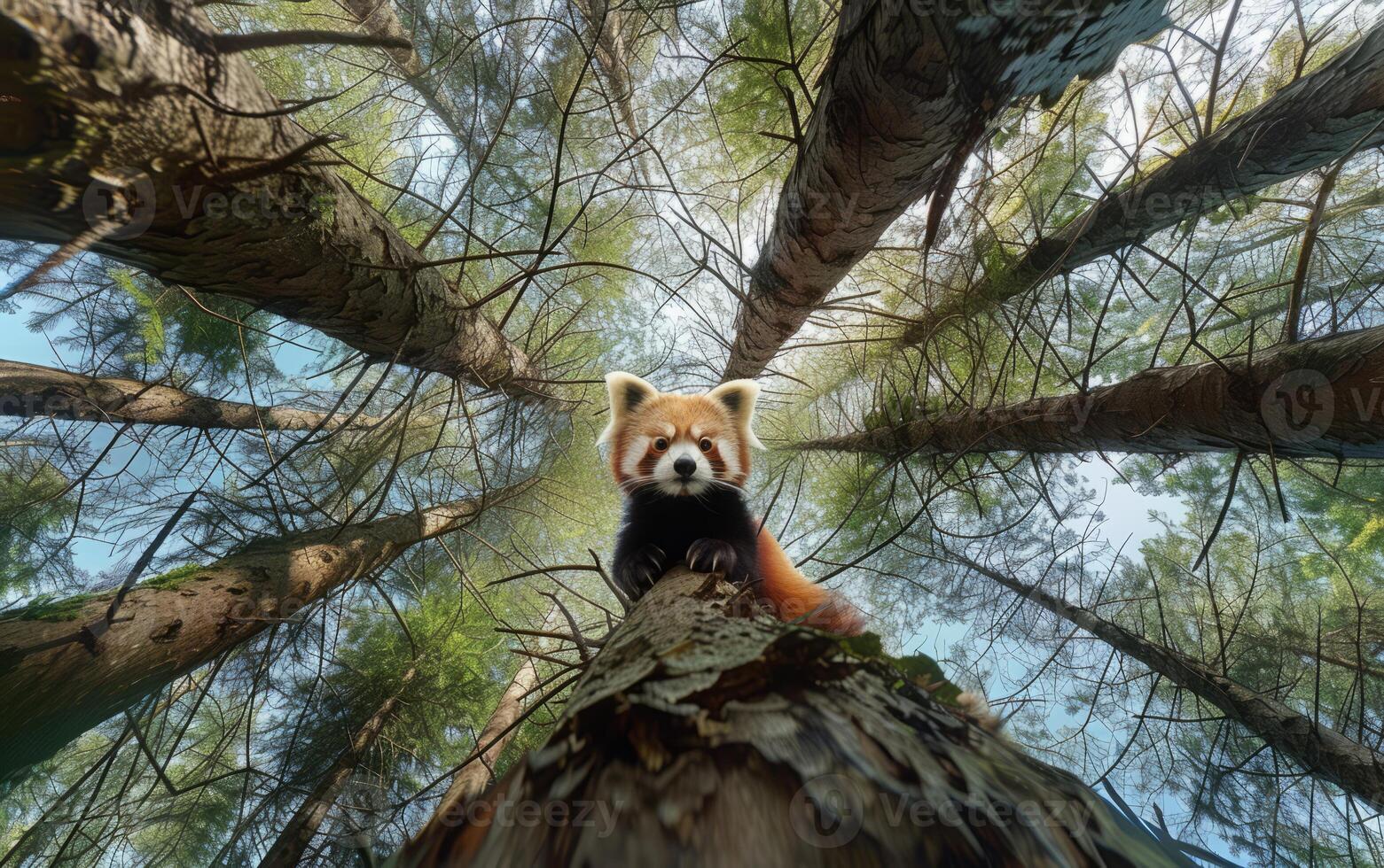 ai gegenereerd rood panda in boom foto